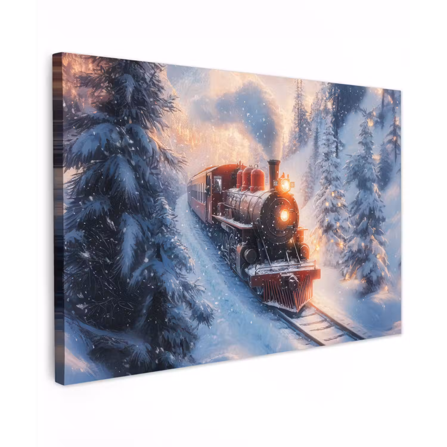 Kersttrein - Sneeuw - Winter - Kerst Tuinposter op houten frame 2 cm dik klein -3d
