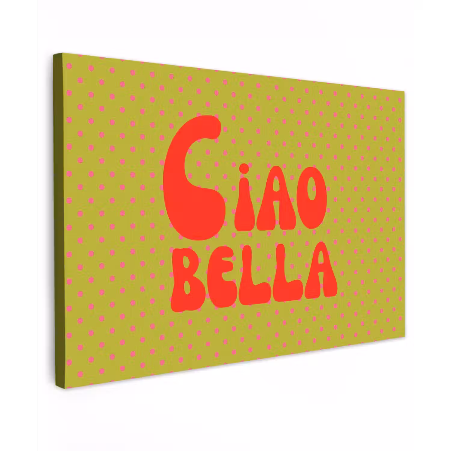 Ciao bella - Rood - Groen - Stippen Tuinposter op houten frame 2 cm dik klein -3d