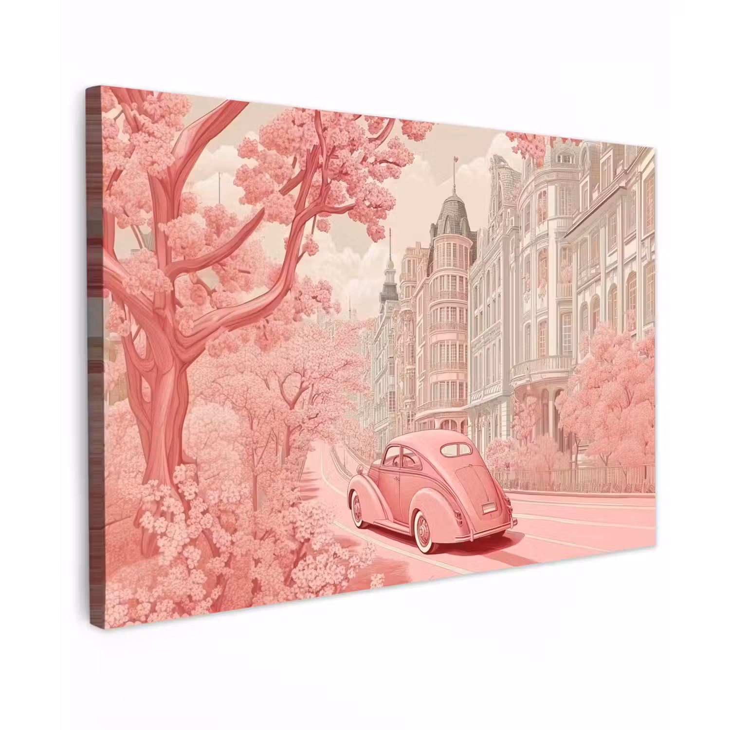 City - Car - Pink Tuinposter op houten frame 2 cm dik klein -3d