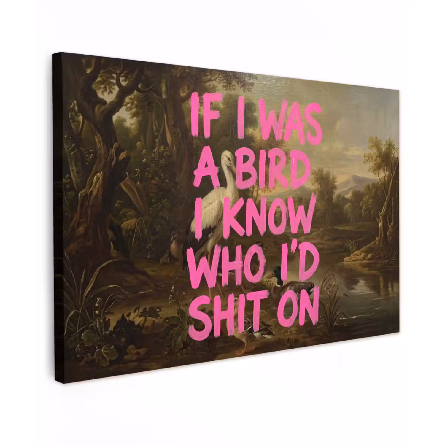 Klassiek - Humor - Roze Tuinposter op houten frame 2 cm dik klein -3d