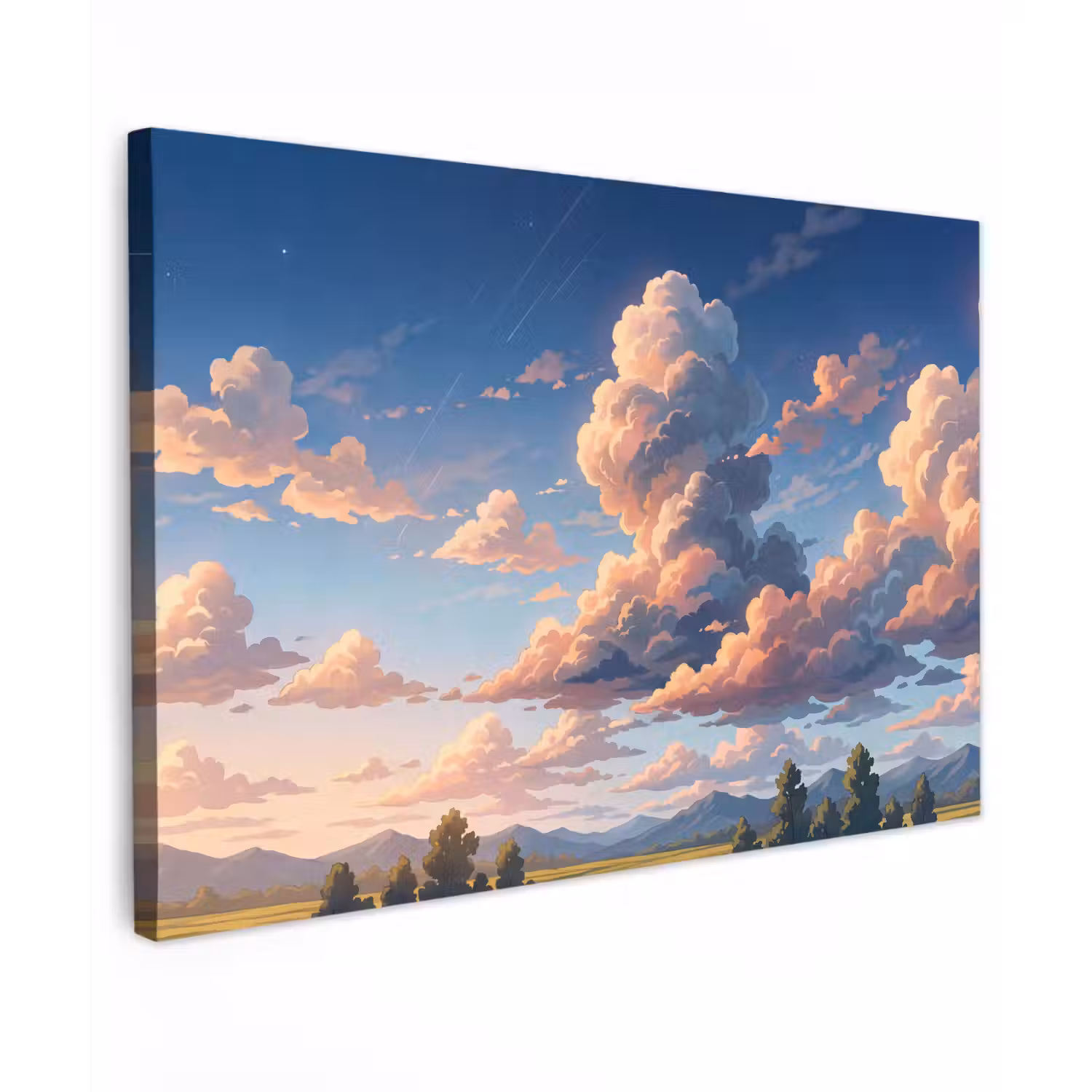 Wolken - Daghemel - Natuur - Illustratie - Oranje Tuinposter op houten frame 2 cm dik klein -3d