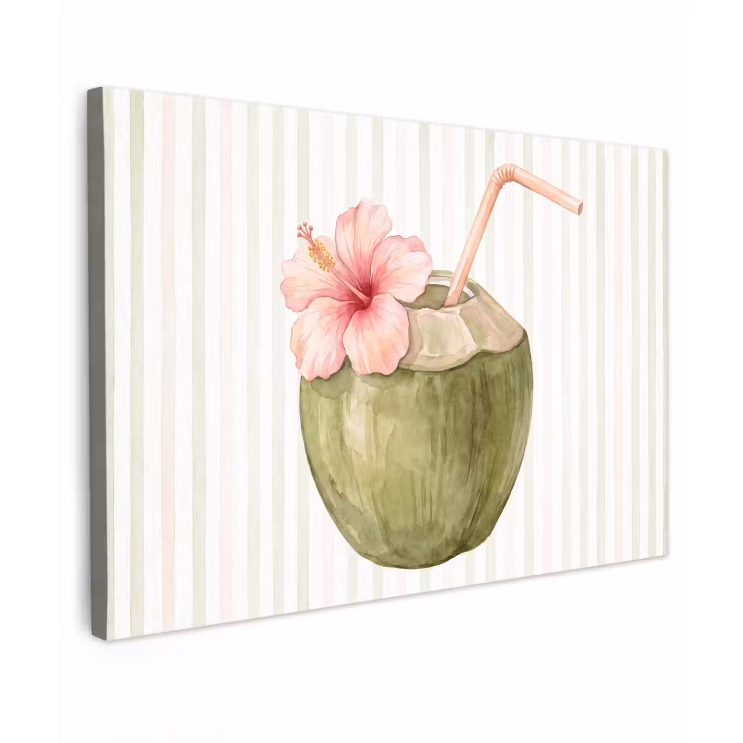 Kokosnoot - Drank - Tropisch - Illustratie - Zomer Tuinposter op houten frame 2 cm dik klein -3d