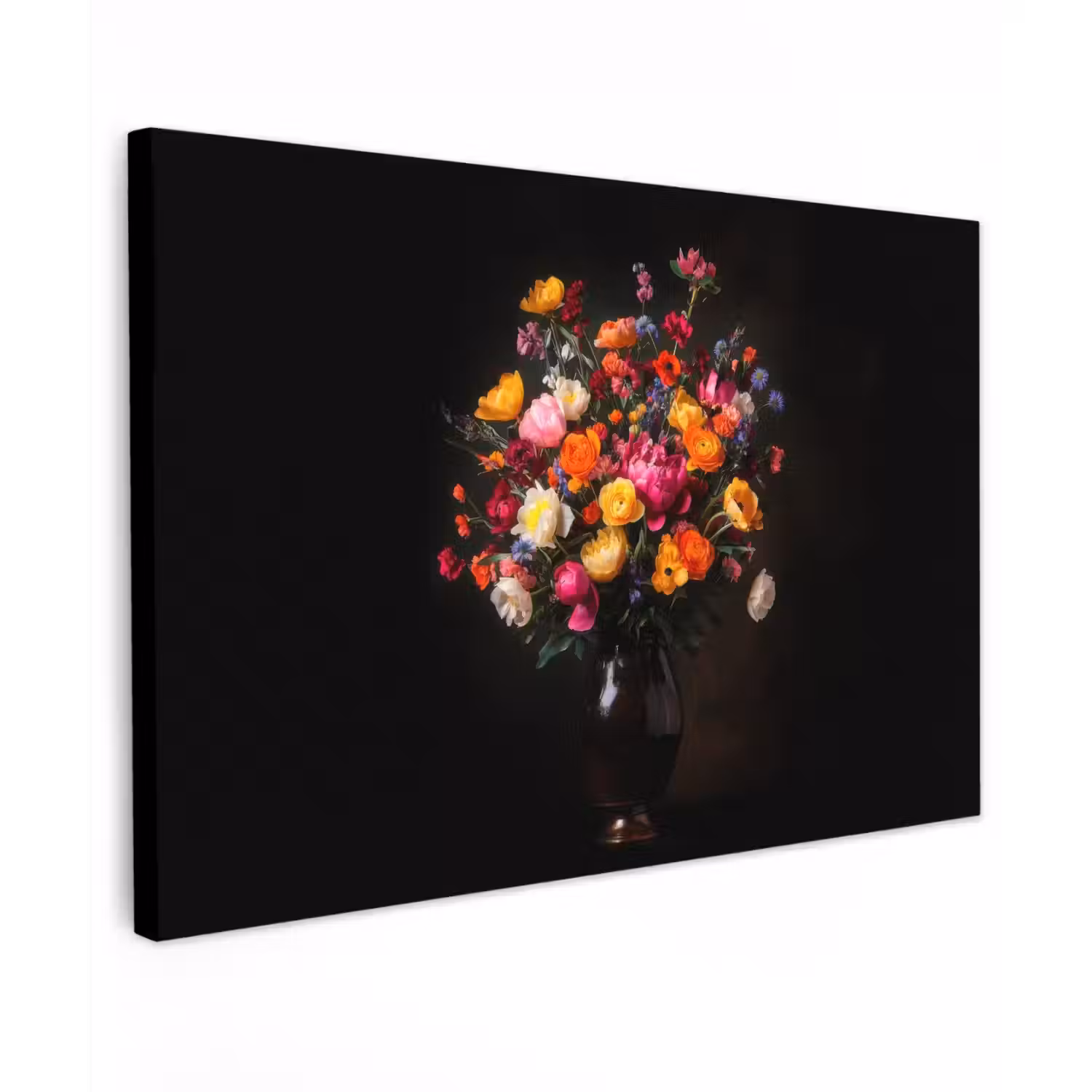 Kleurrijk - Boeket - Vaas - Donkerbruin Tuinposter op houten frame 2 cm dik klein -3d