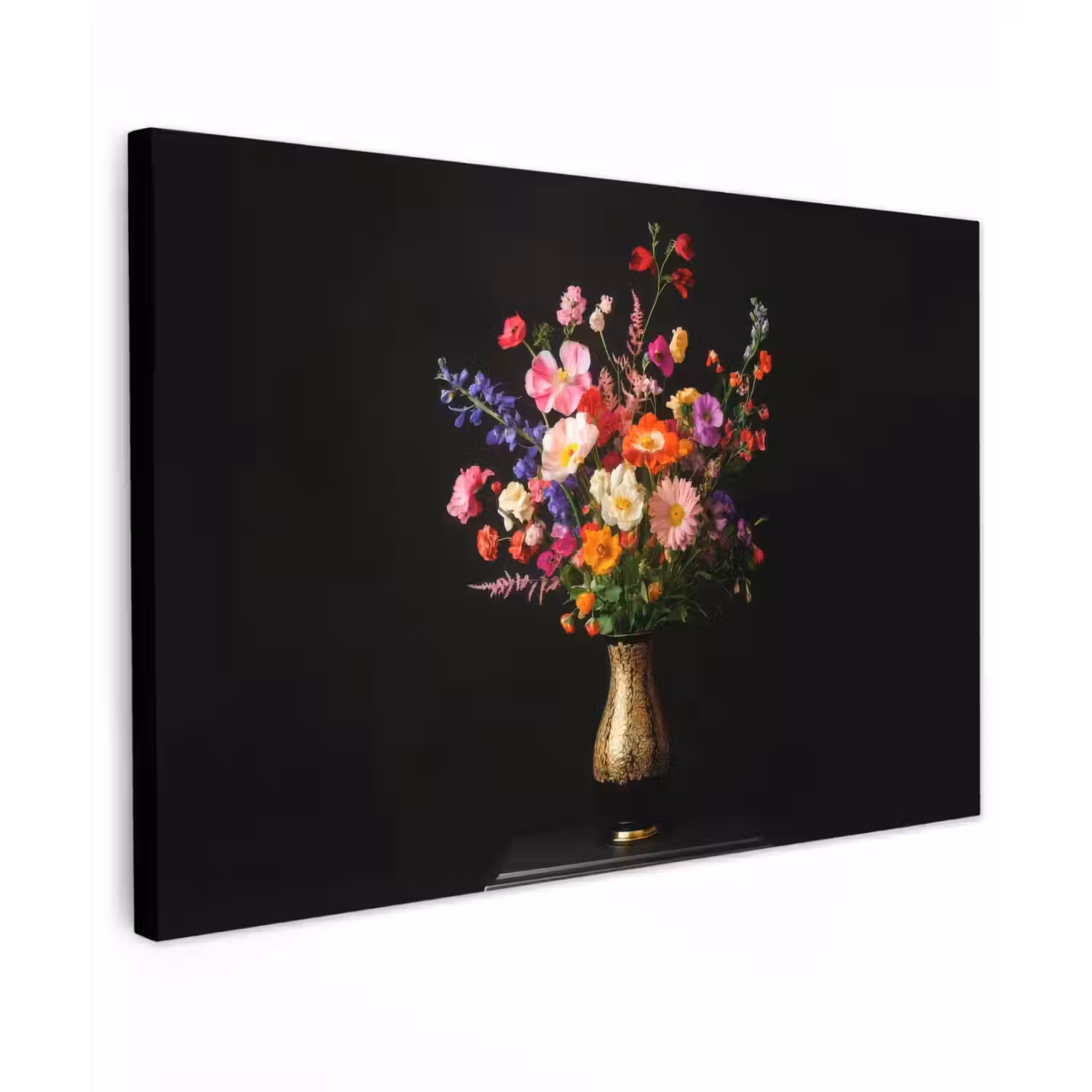 Kleurrijk - Boeket - Vaas - Goud Tuinposter op houten frame 2 cm dik klein -3d