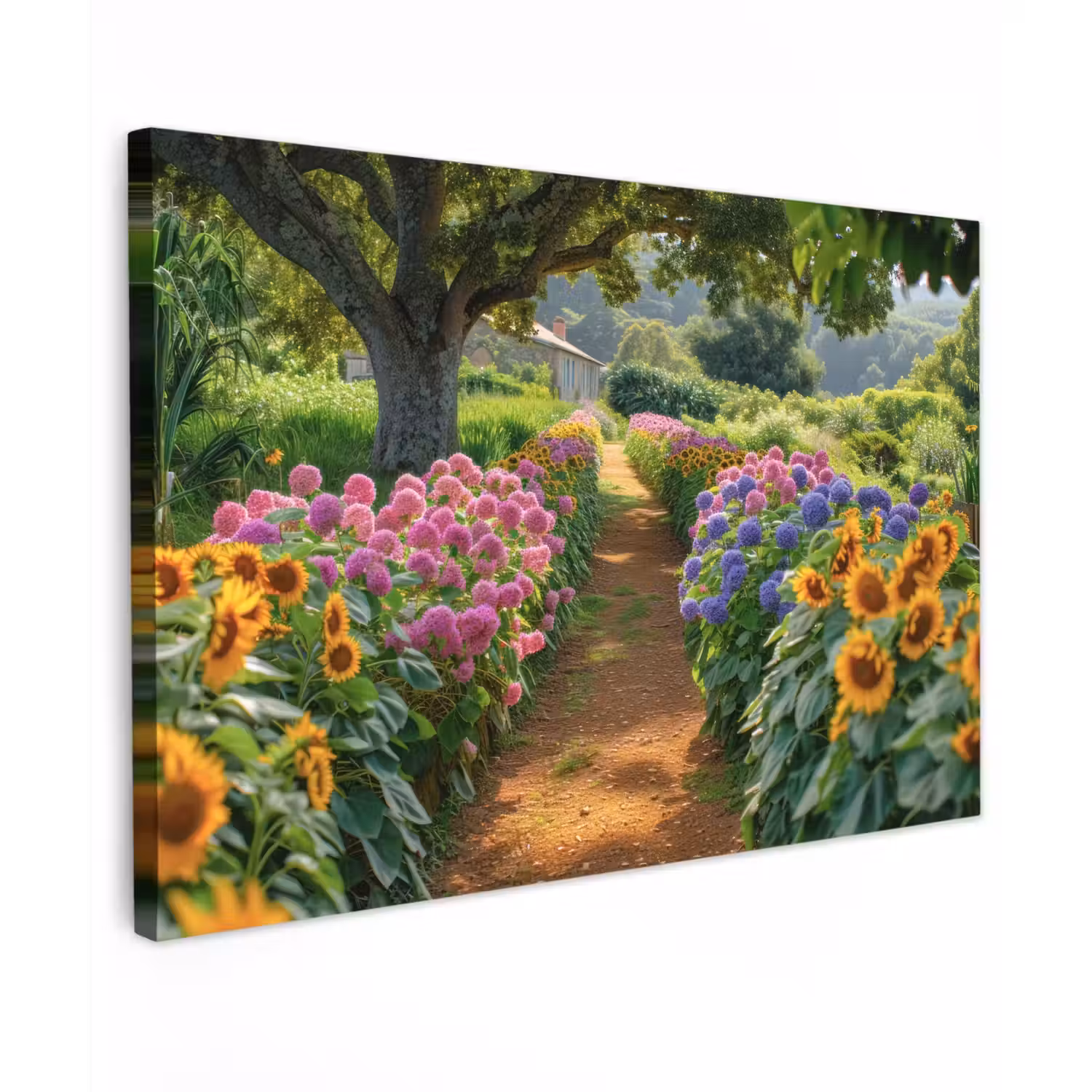 Kleurrijk Tuinpad Tuinposter op houten frame 2 cm dik klein -3d