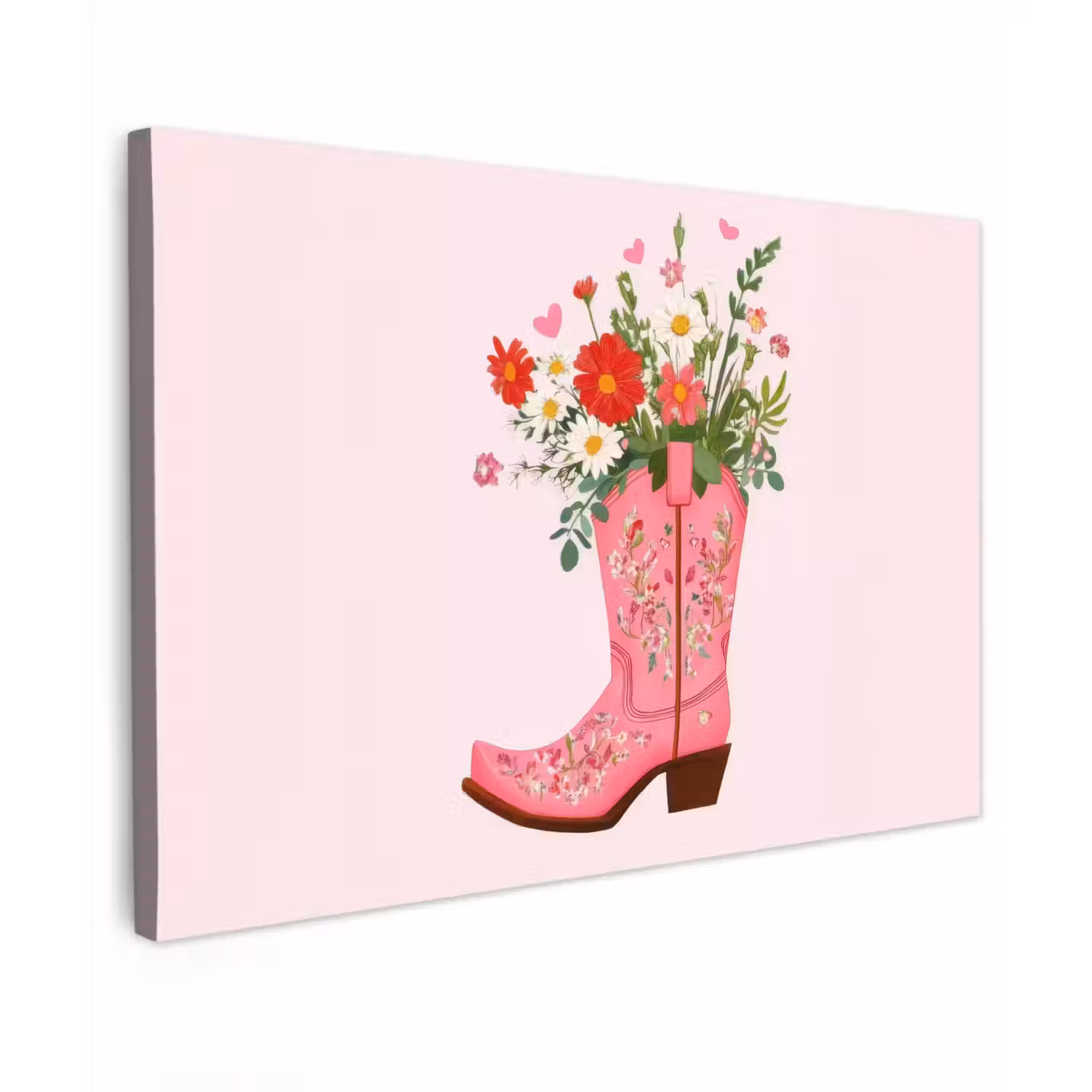 Cowboylaarzen - Roze - Boeket - Bloemen Tuinposter op houten frame 2 cm dik klein -3d