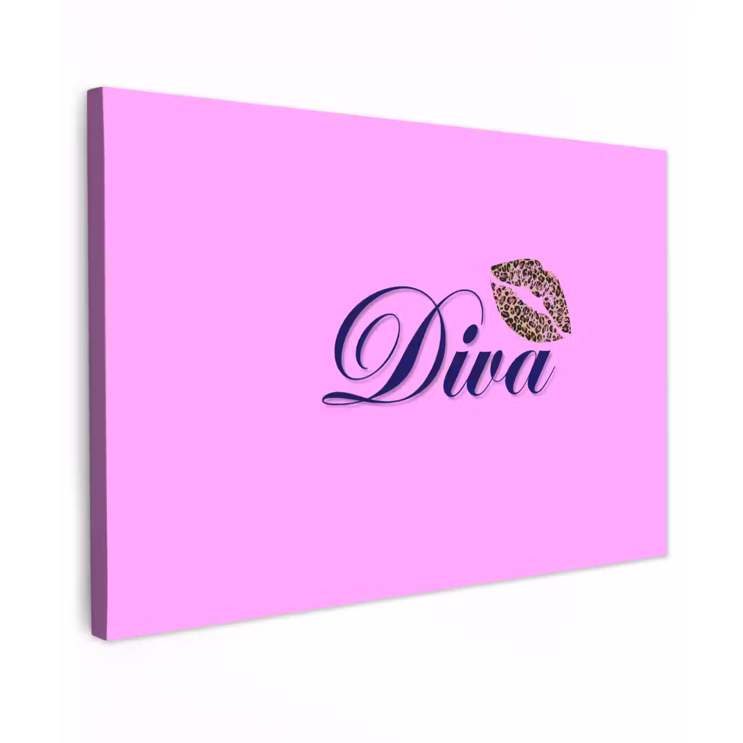 Diva - Lip - Panterprint - Roze Tuinposter op houten frame 2 cm dik klein -3d