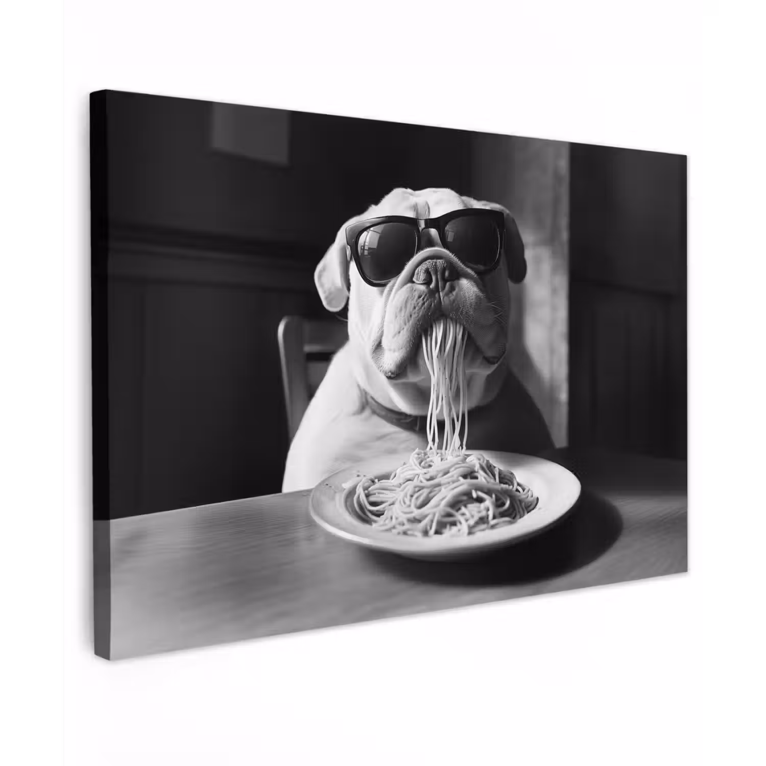 Hond - Bulldog - Pasta - Bril - Stoer - Dieren Tuinposter op houten frame 2 cm dik klein -3d