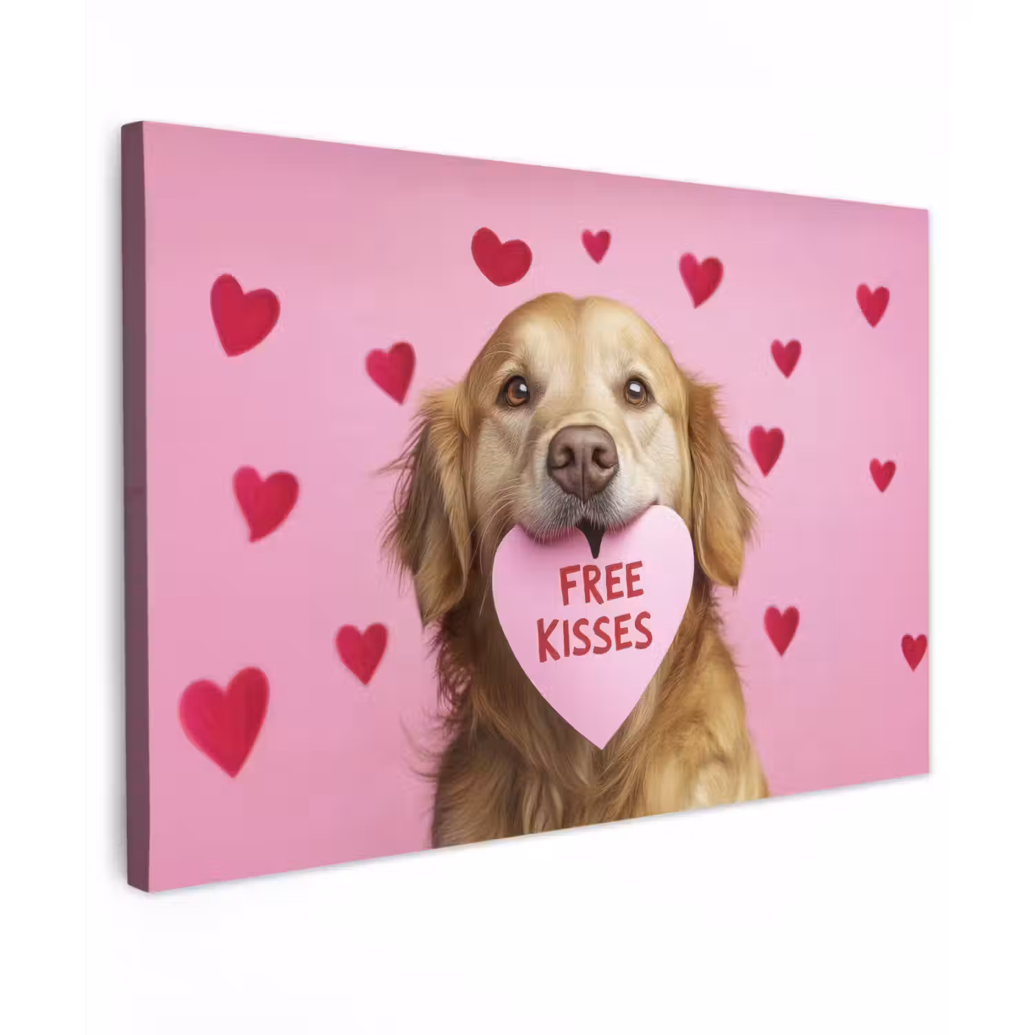 Hond - Kiss- Valentijn - Hartjes Tuinposter op houten frame 2 cm dik klein -3d