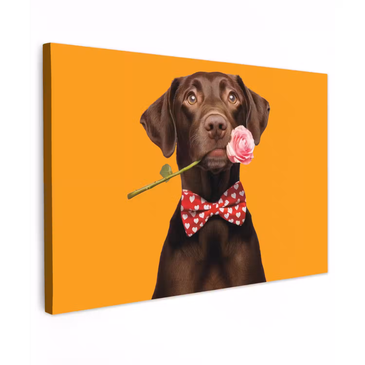 Hond - Oranje - Roos - Valentijn Tuinposter op houten frame 2 cm dik klein -3d