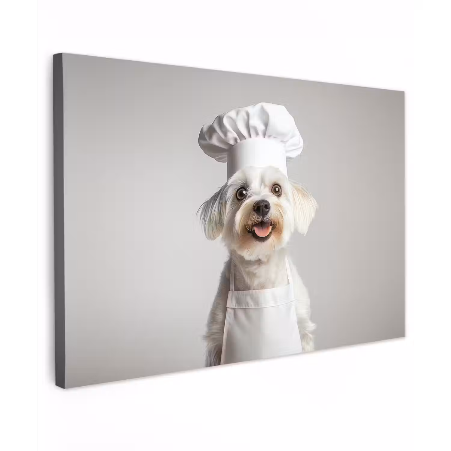Hond - Wit - Kok Tuinposter op houten frame 2 cm dik klein -3d