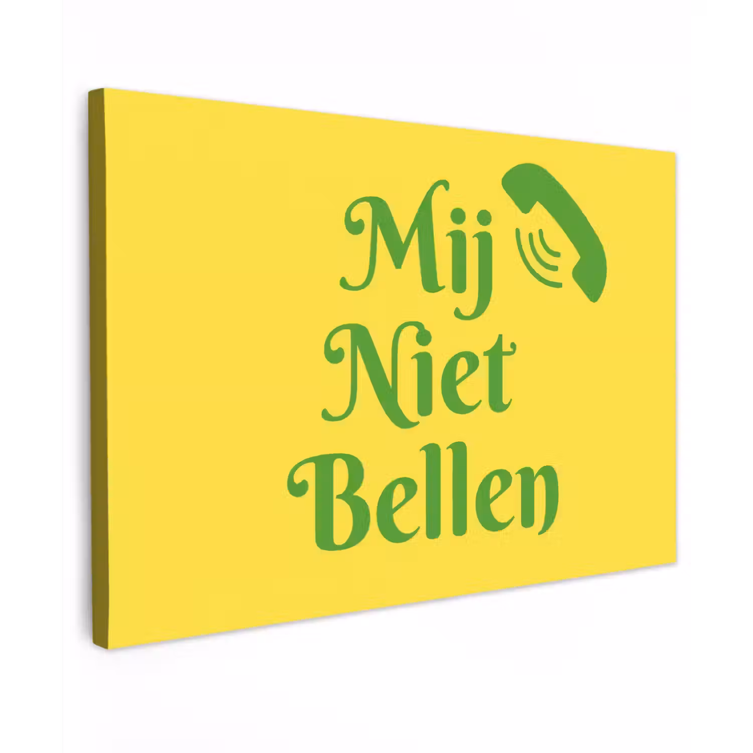 Mij niet bellen - Telefoon - Geel Tuinposter op houten frame 2 cm dik klein -3d