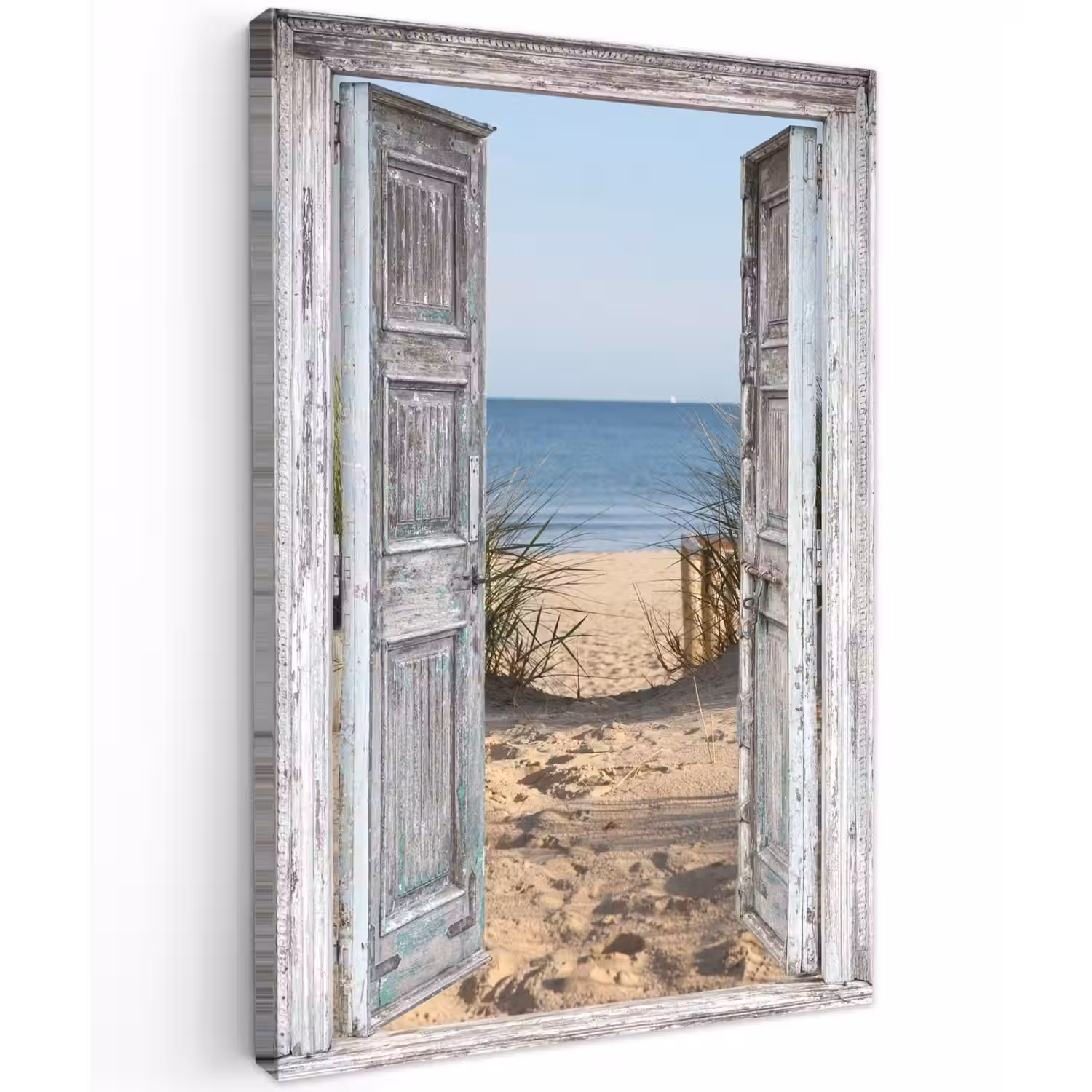 Deur naar de zee Tuinposter op houten frame 2 cm dik klein -3d