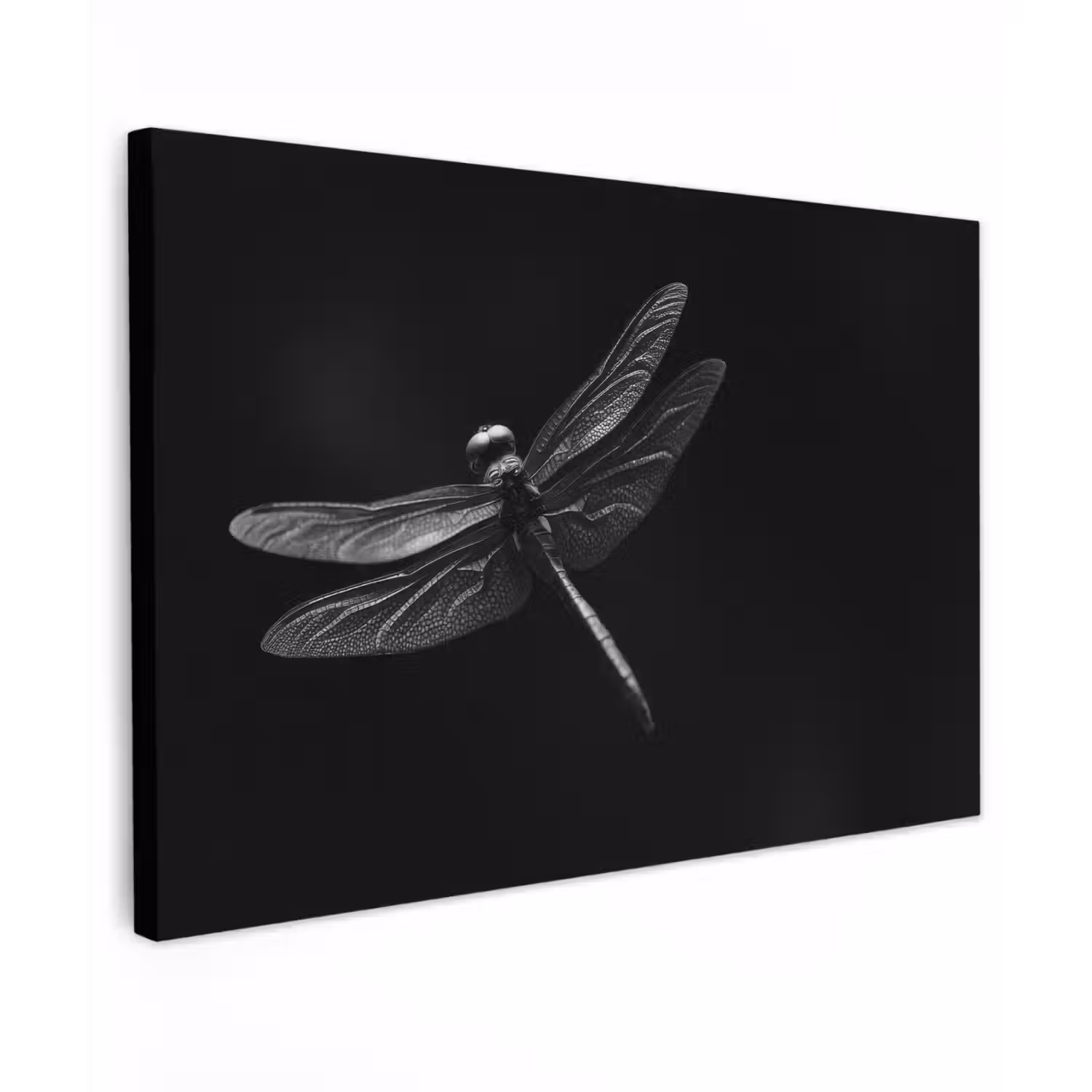 Libelle - Dieren - Zwart - Insect Tuinposter op houten frame 2 cm dik klein -3d