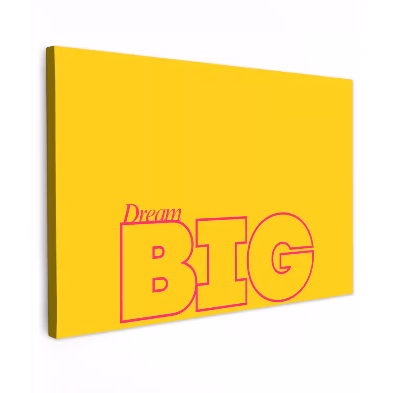 Dream big - Geel - Grafisch Tuinposter op houten frame 2 cm dik klein -3d