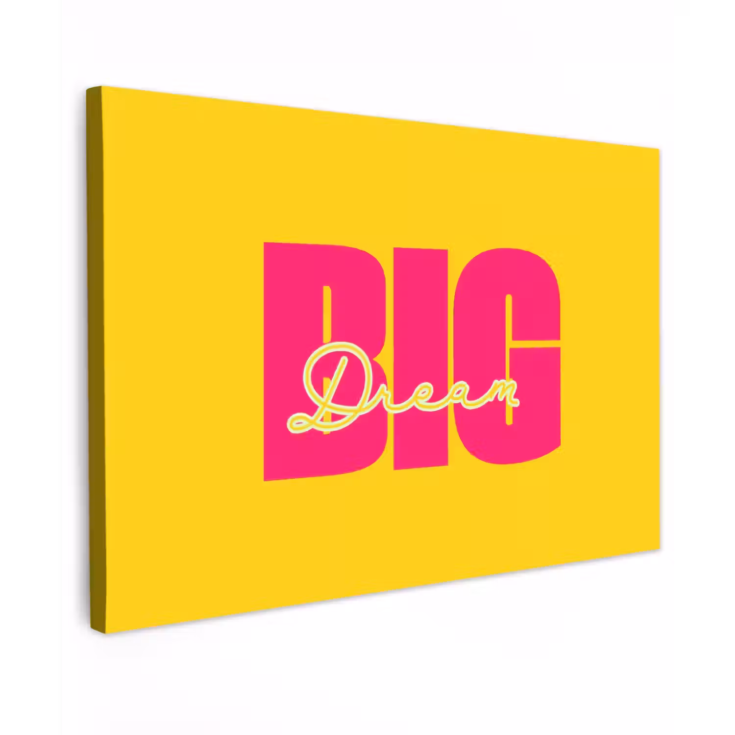 Dream big - Geel - Roze Tuinposter op houten frame 2 cm dik klein -3d