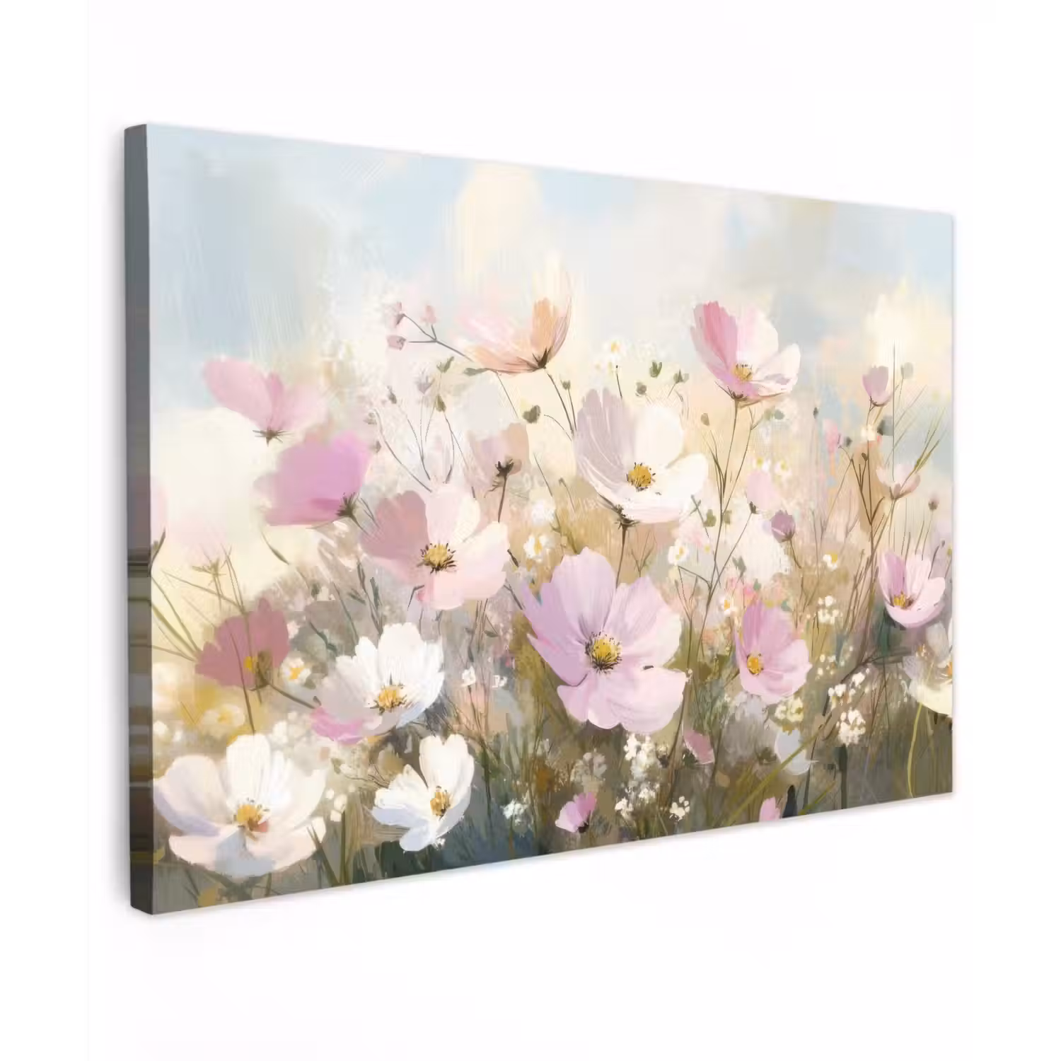 Bloemenveld - Lichte tinten - Geschilderd Tuinposter op houten frame 2 cm dik klein -3d