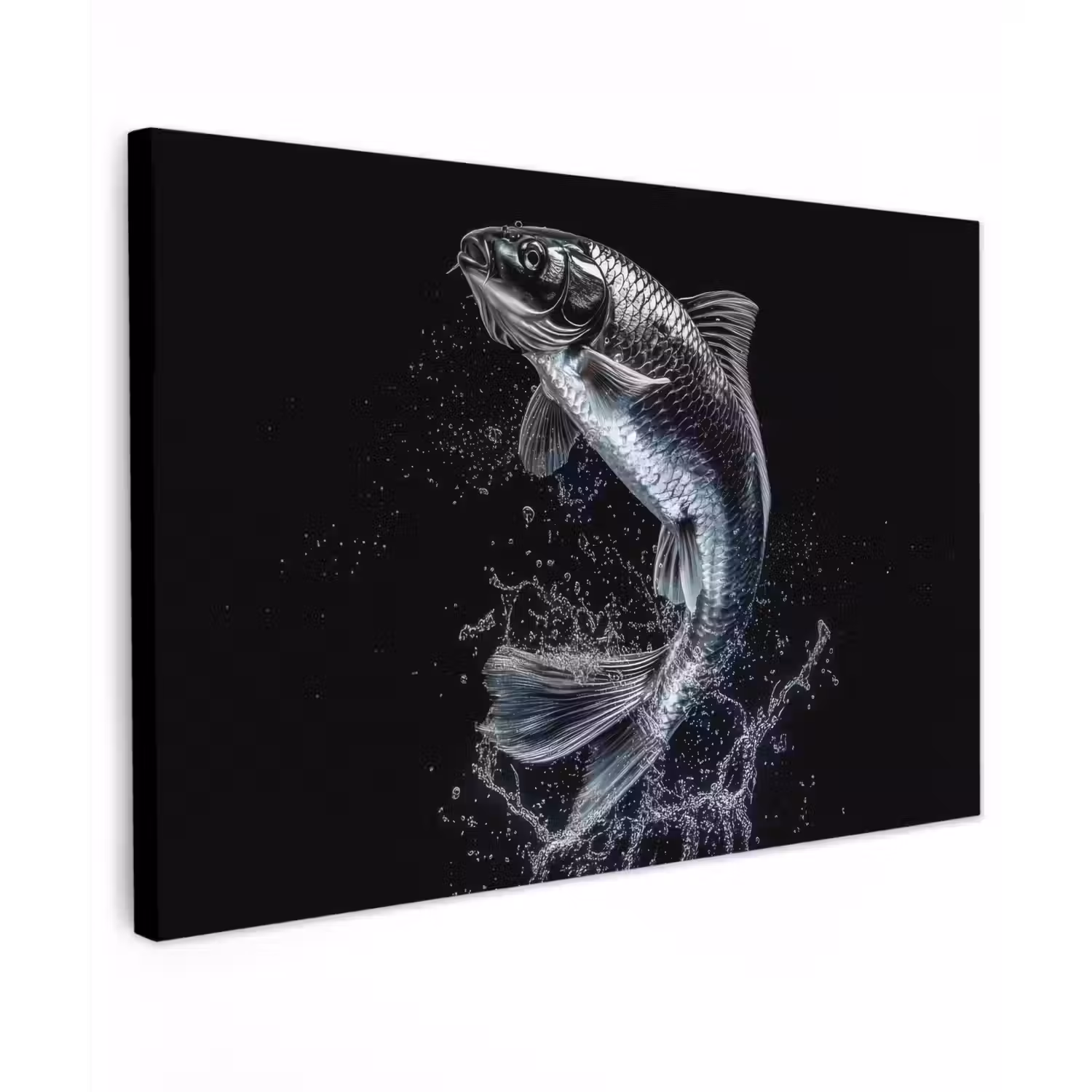 Vis - Koi - Zwart - Water Tuinposter op houten frame 2 cm dik klein -3d