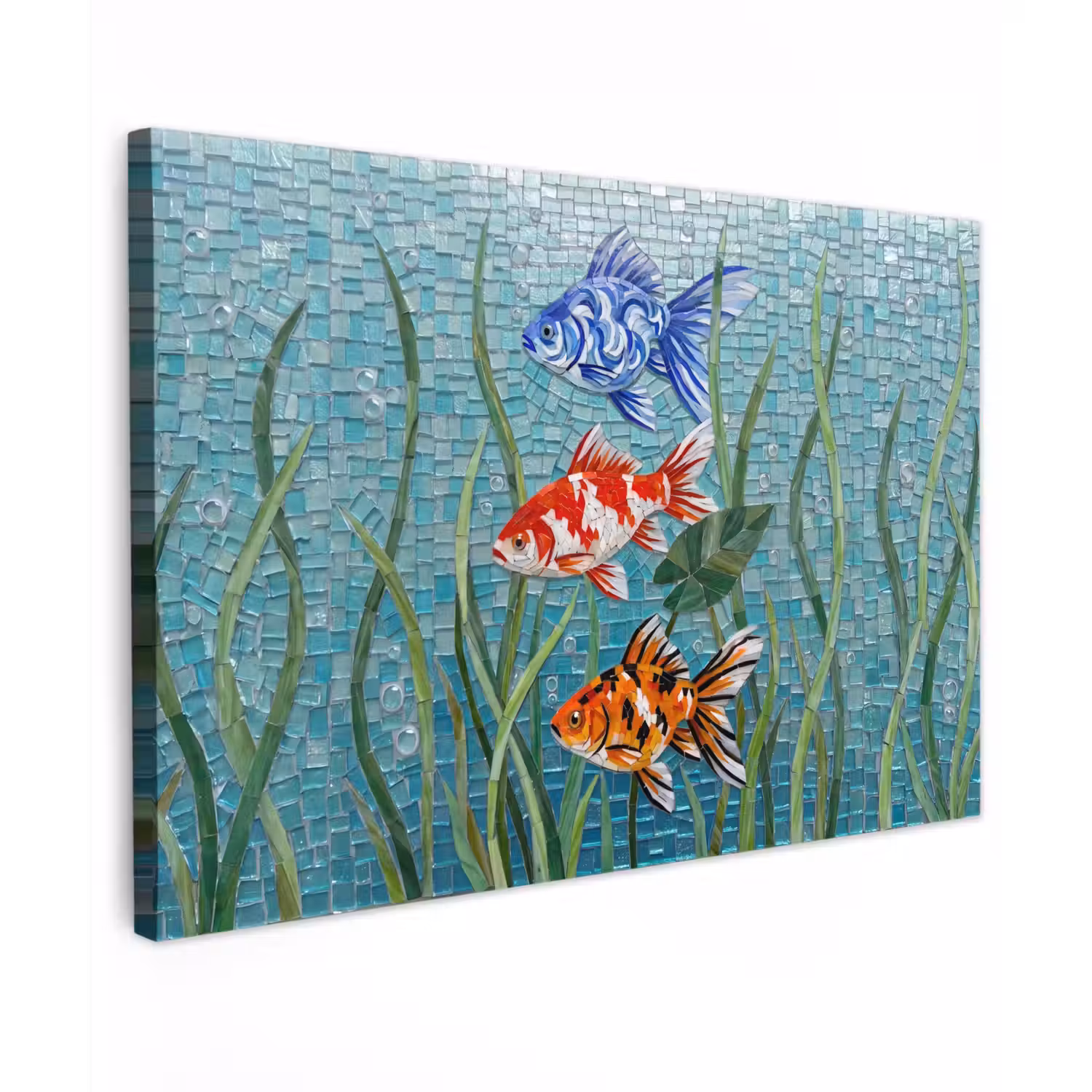 Vis - Mozaïek - Onderwater - Kleurrijk - Dieren Tuinposter op houten frame 2 cm dik klein -3d