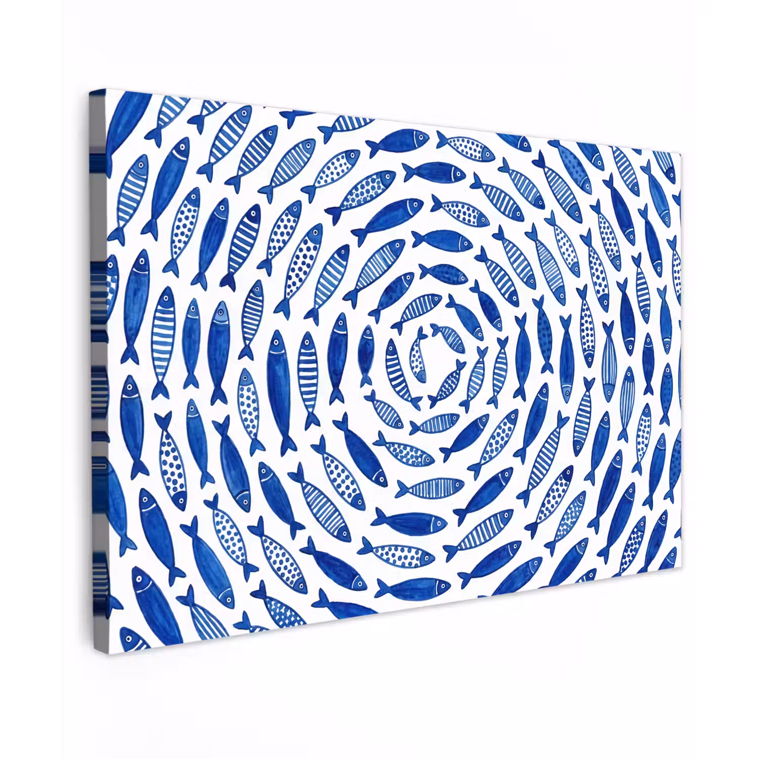 Vis - Patroon - Onderwater - Abstract - Blauw Tuinposter op houten frame 2 cm dik klein -3d
