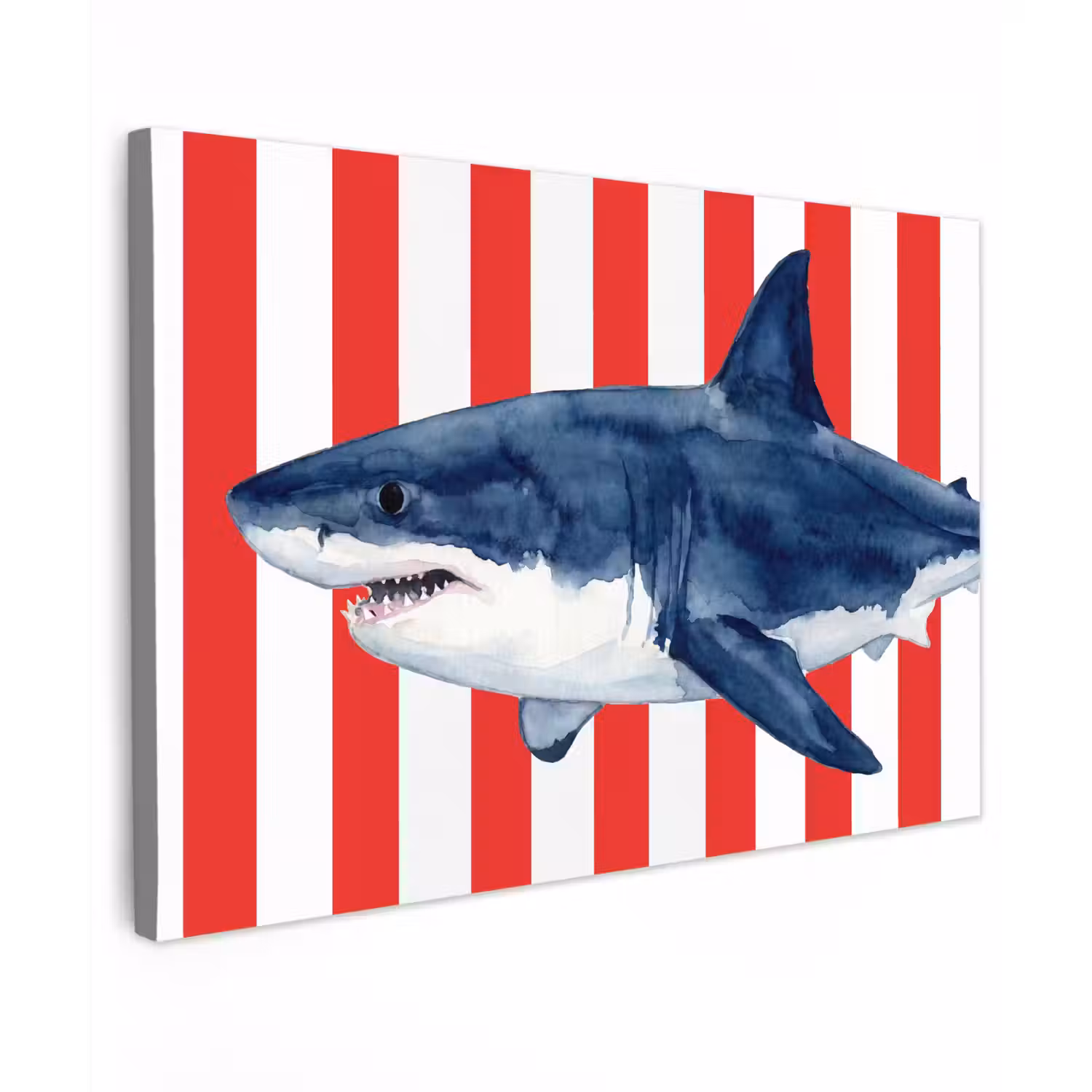 Vis - Haai - Zee - Illustratie - Blauw Tuinposter op houten frame 2 cm dik klein -3d