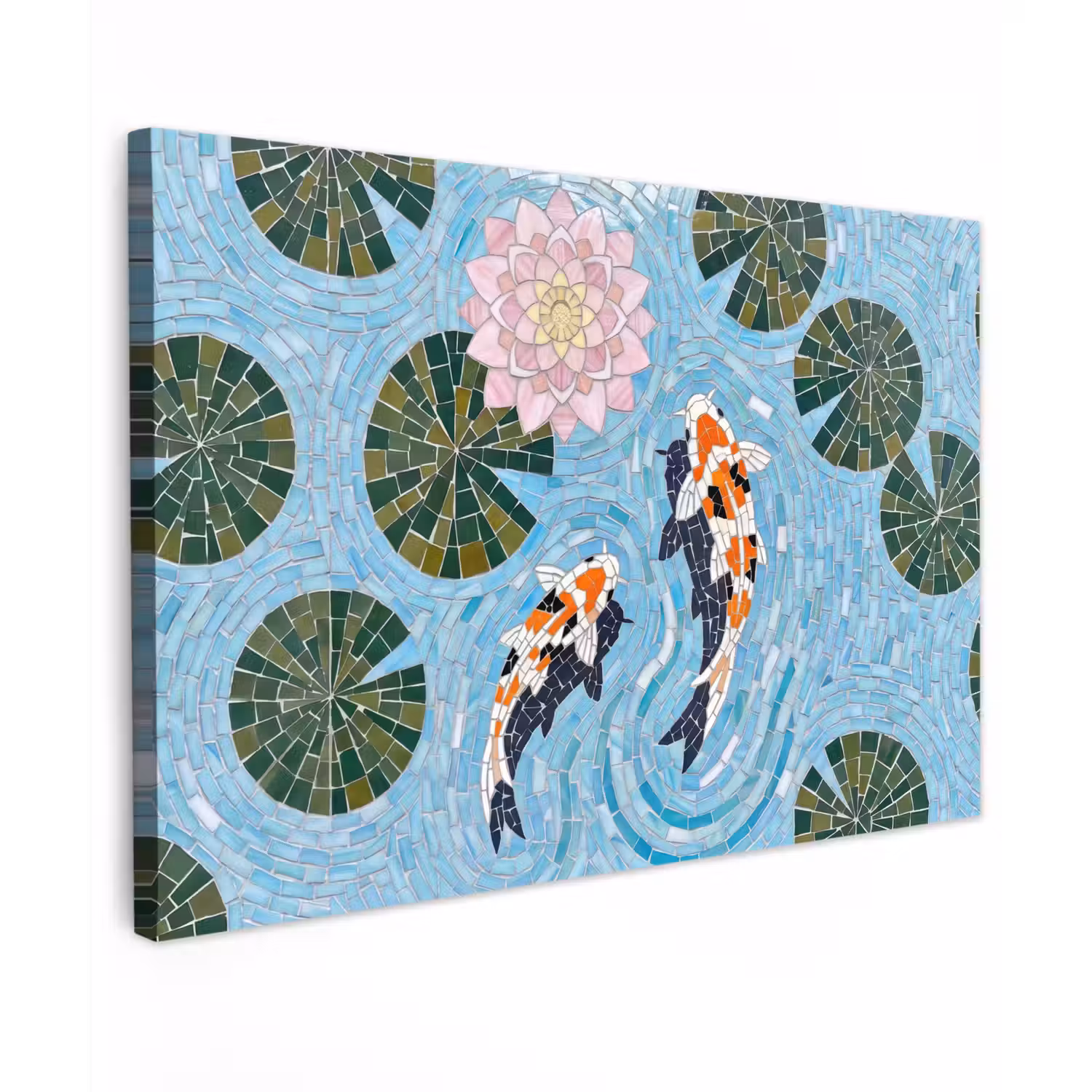 Vis - Water - Natuur - Mozaïek - Blauw Tuinposter op houten frame 2 cm dik klein -3d