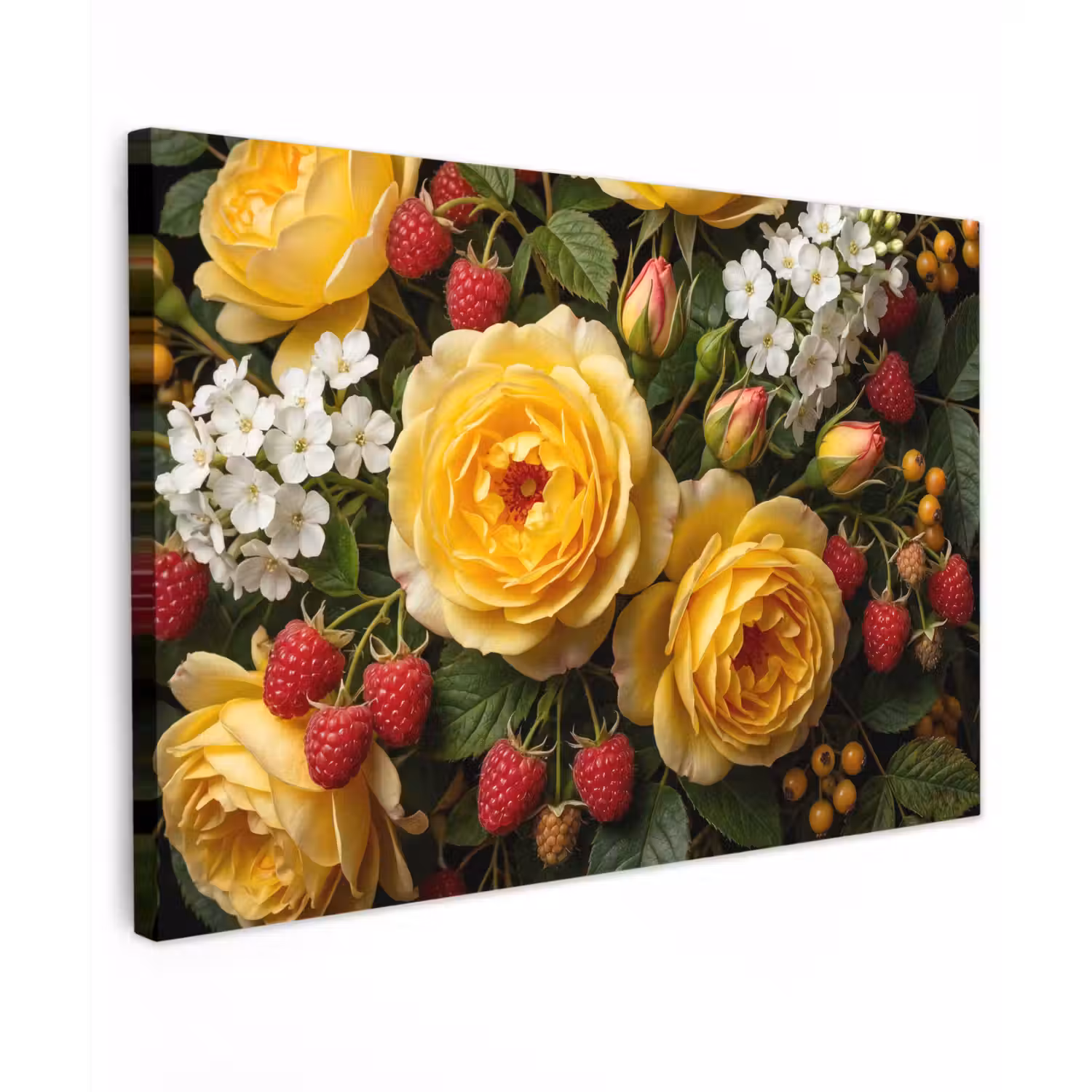 Bloemen - Boeket - Natuur - Klassiek - Geel Tuinposter op houten frame 2 cm dik klein -3d