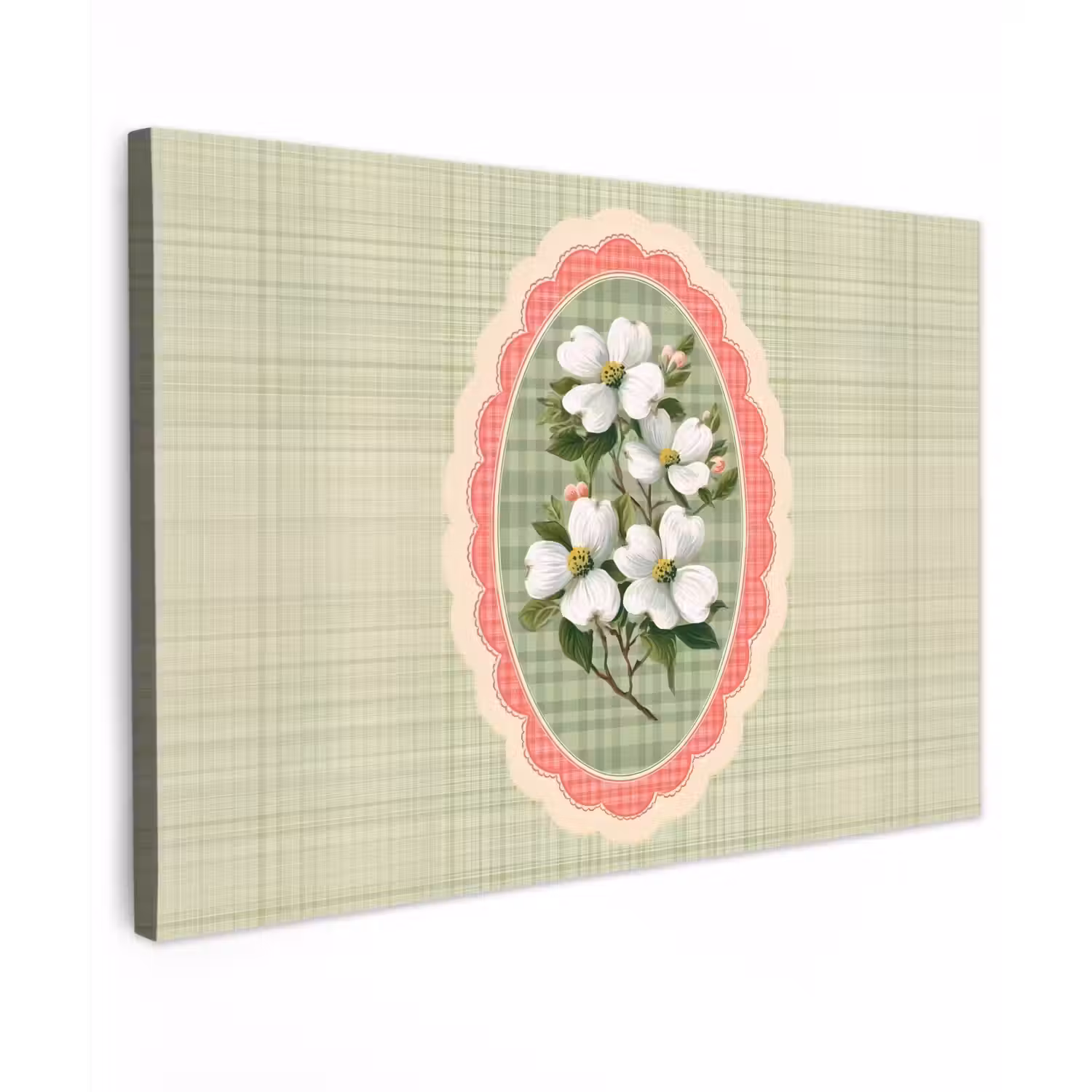 Bloemen - Illustratie - Geruit - Groen Tuinposter op houten frame 2 cm dik klein -3d