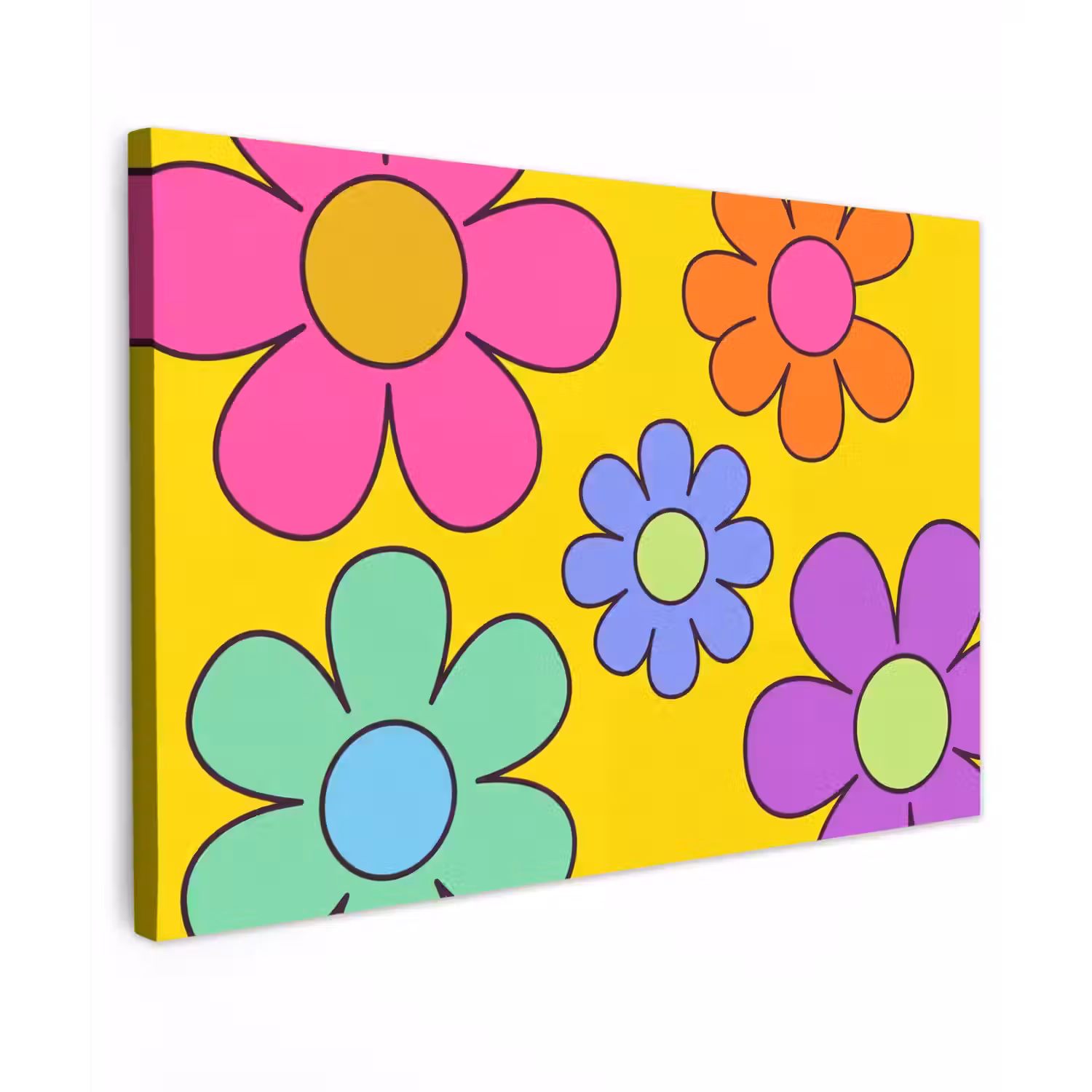 Bloemen - Illustratie - Kleurrijk Tuinposter op houten frame 2 cm dik klein -3d