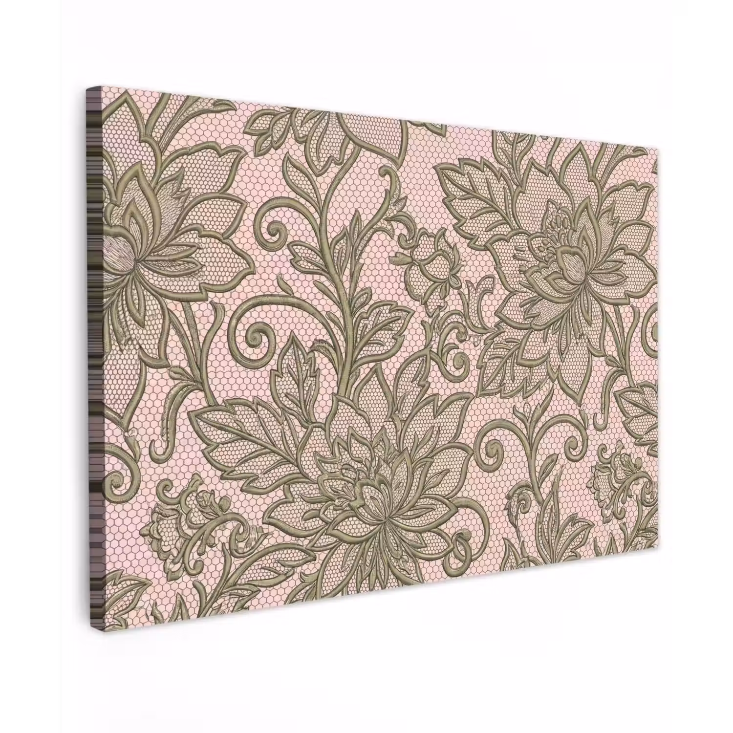 Bloemen - Kant - Patroon - Klassiek - Groen Tuinposter op houten frame 2 cm dik klein -3d