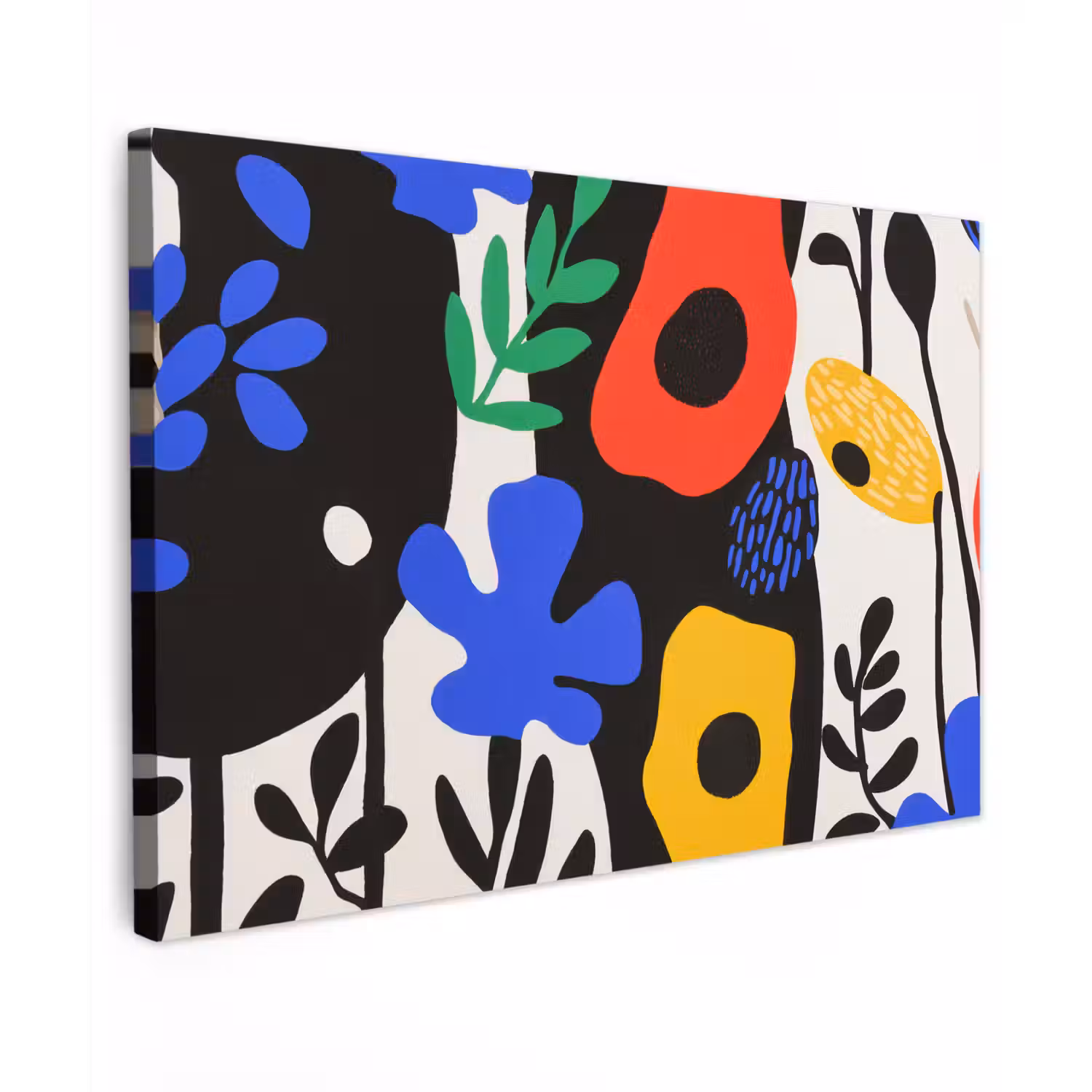Bloemen - Bladeren - Abstract - Zwart Tuinposter op houten frame 2 cm dik klein -3d