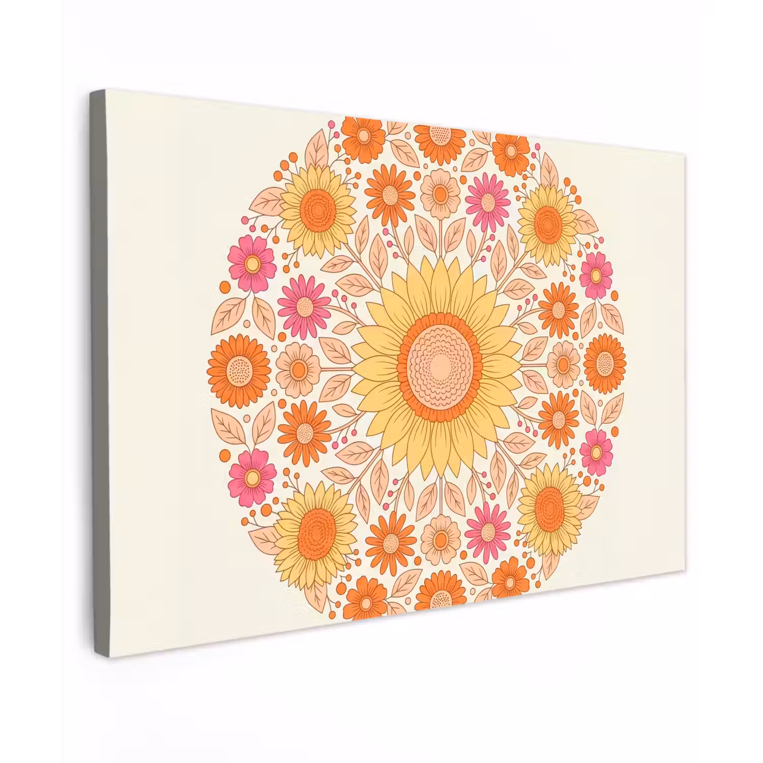 Bloemen - Mandala - Patroon - Kleurrijk Tuinposter op houten frame 2 cm dik klein -3d