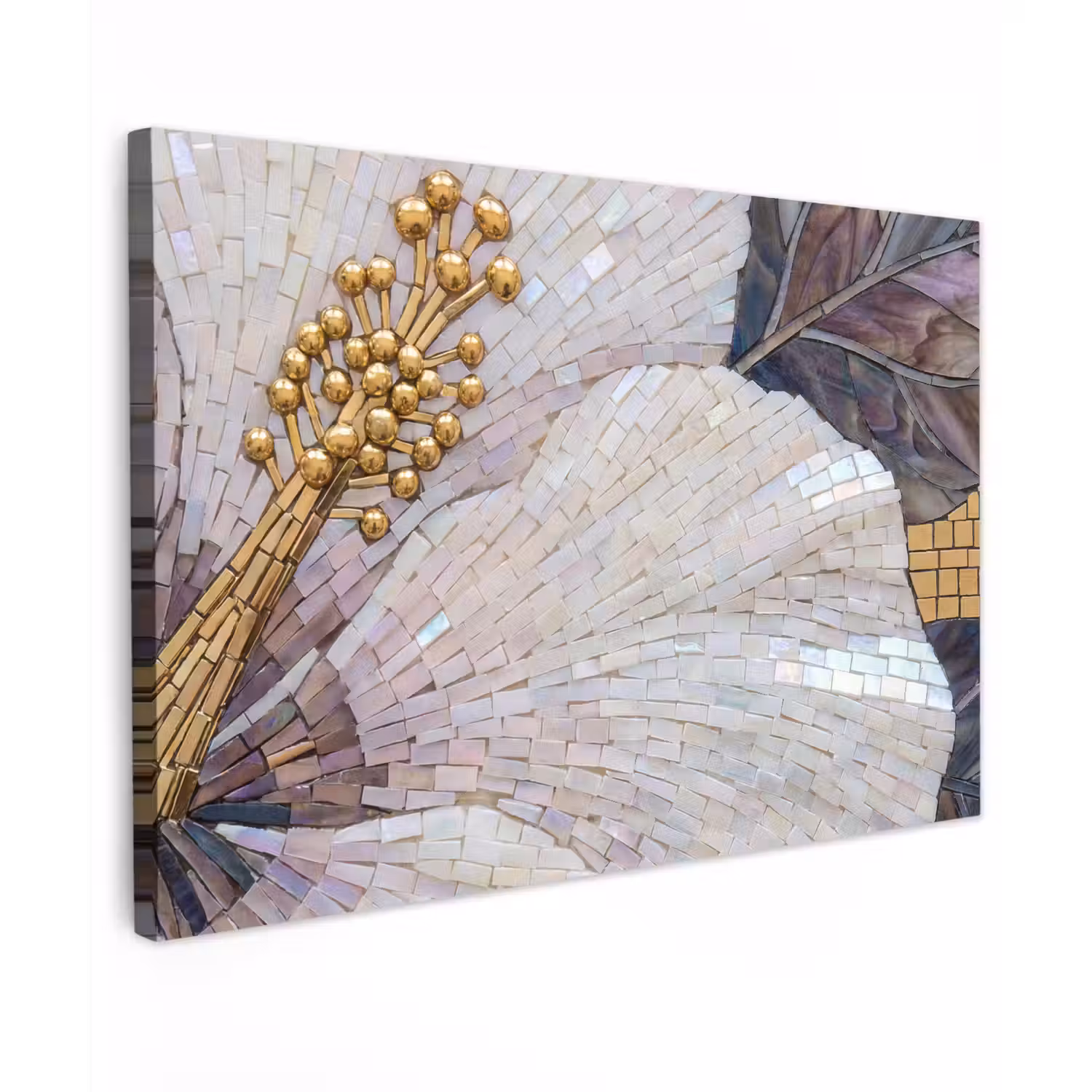 Bloemen - Mozaïek - Kunst - Modern - Goud Tuinposter op houten frame 2 cm dik klein -3d