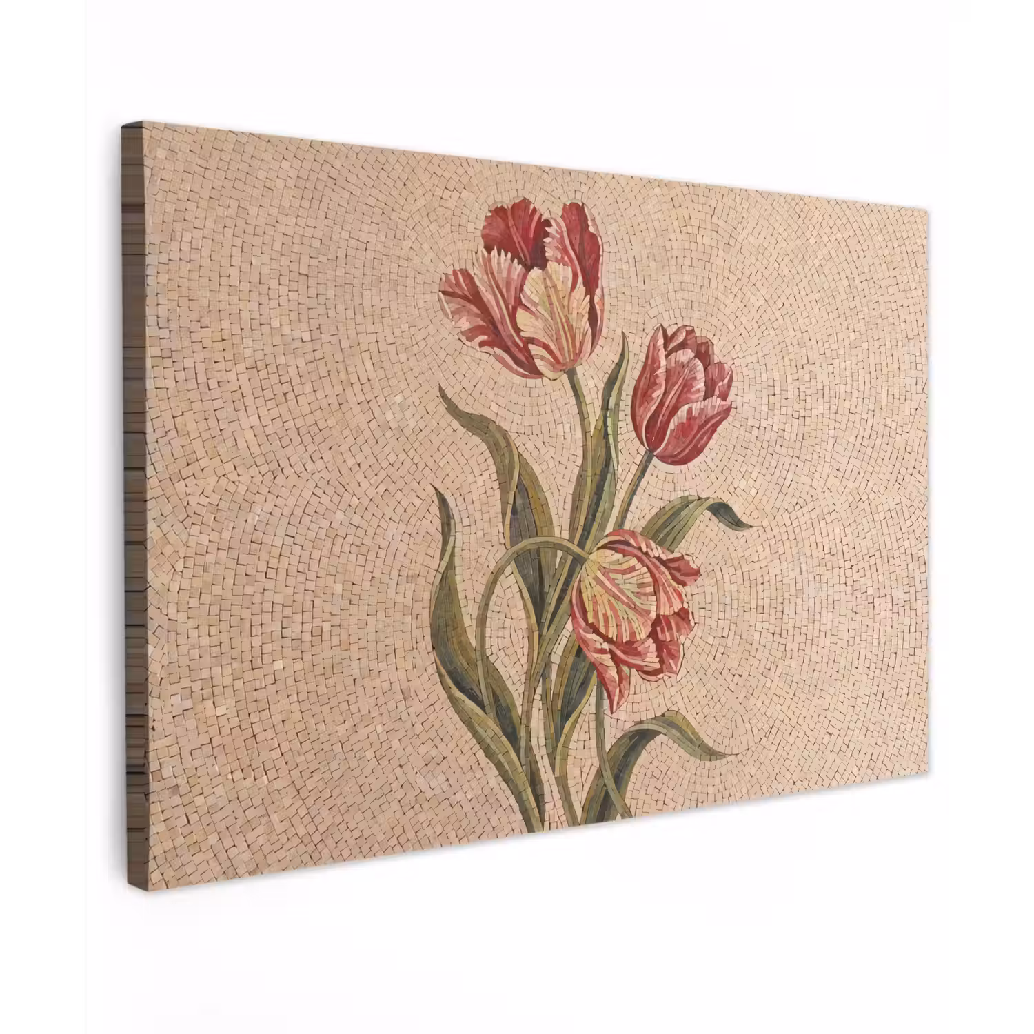 Bloemen - Mozaïek - Rood - Groen - Kunst Tuinposter op houten frame 2 cm dik klein -3d