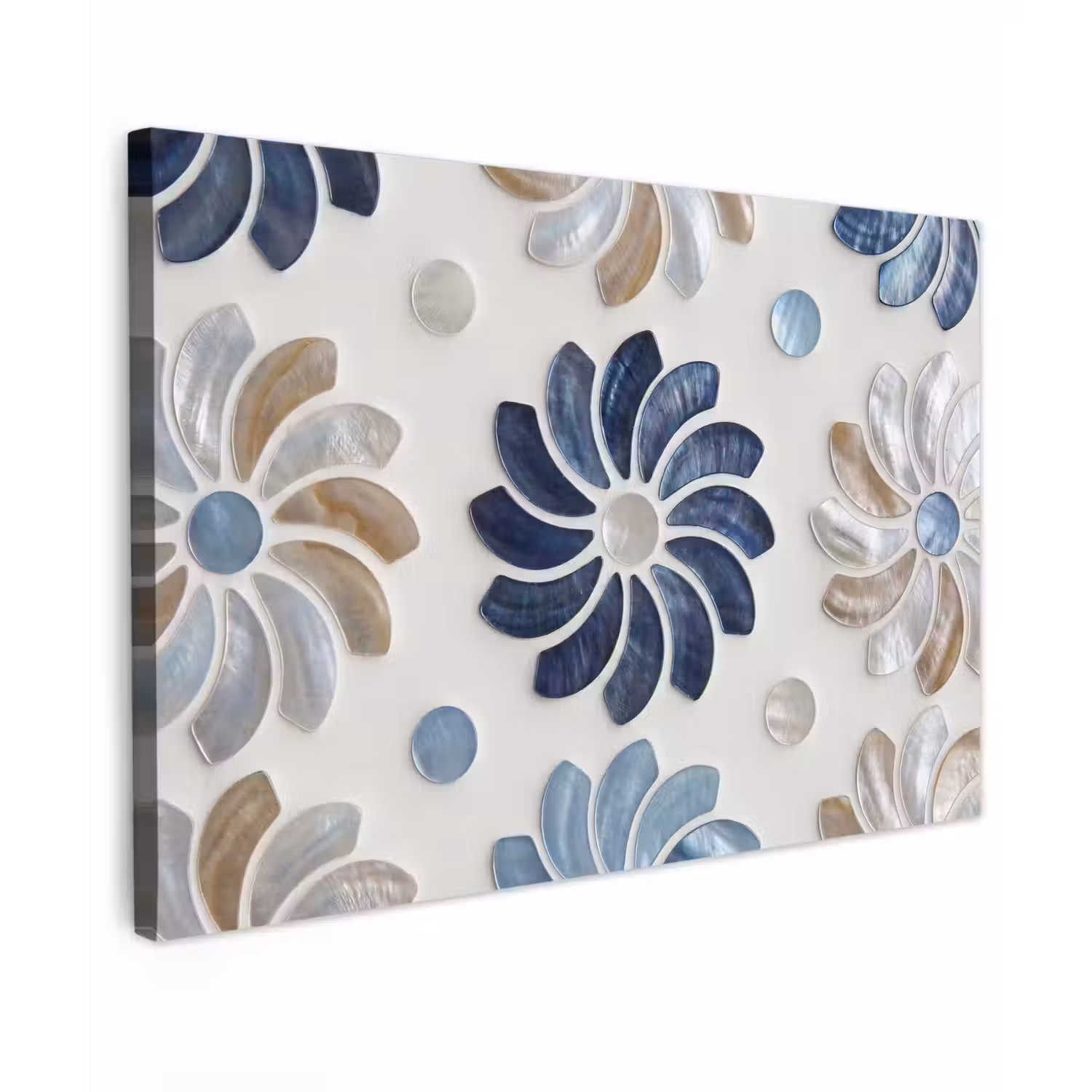 Bloemen - Parelmoer - Abstract - Patroon - Blauw Tuinposter op houten frame 2 cm dik klein -3d