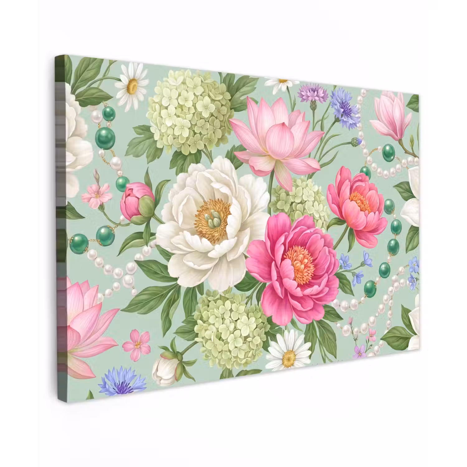 Bloemen - Patroon - Botanisch - Groen Tuinposter op houten frame 2 cm dik klein -3d