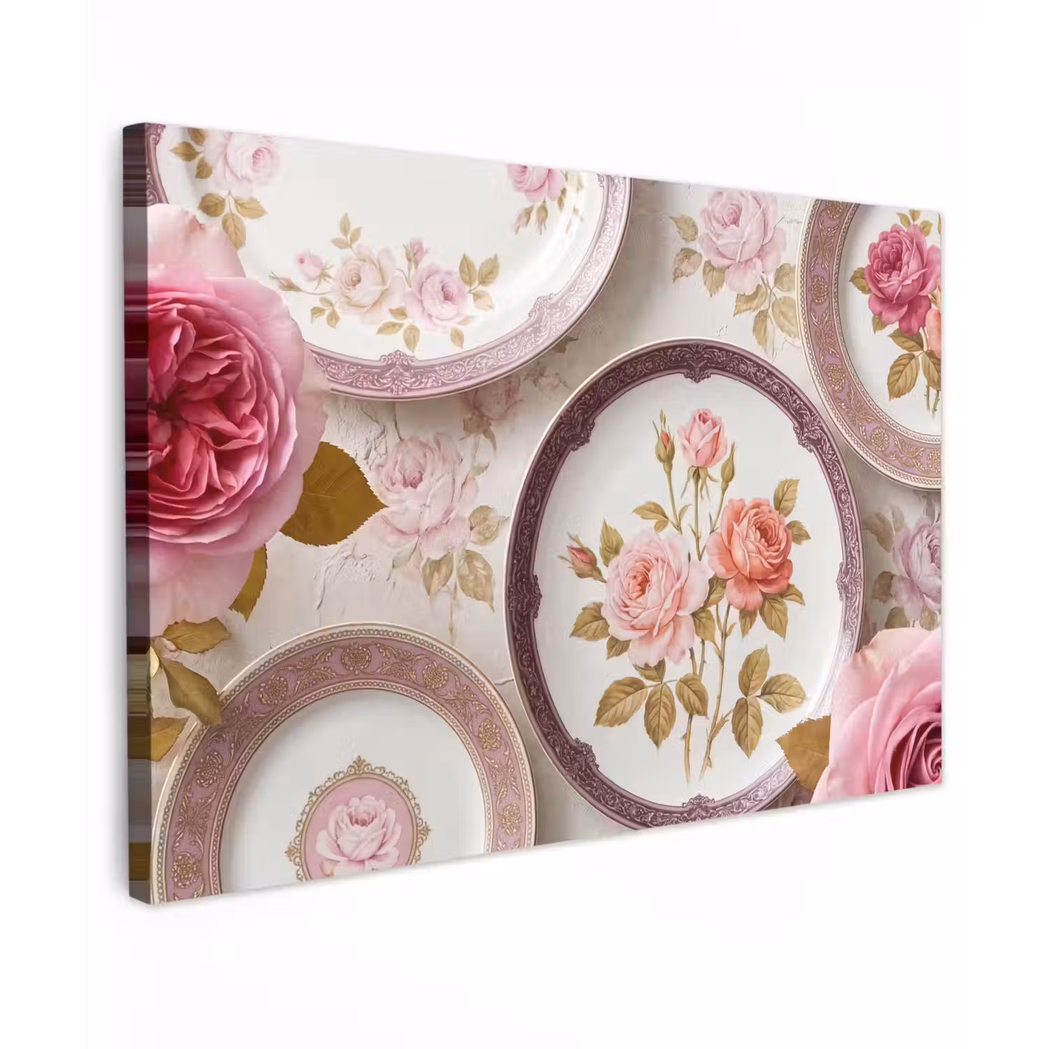 Bloemen - Patroon - Vintage - Roze - Decoratie Tuinposter op houten frame 2 cm dik klein -3d