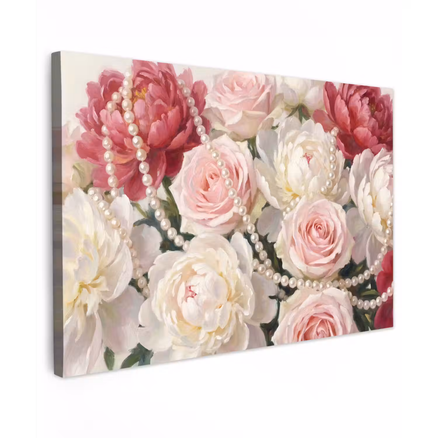 Bloemen - Parels - Romantiek - Klassiek - Roze Tuinposter op houten frame 2 cm dik klein -3d