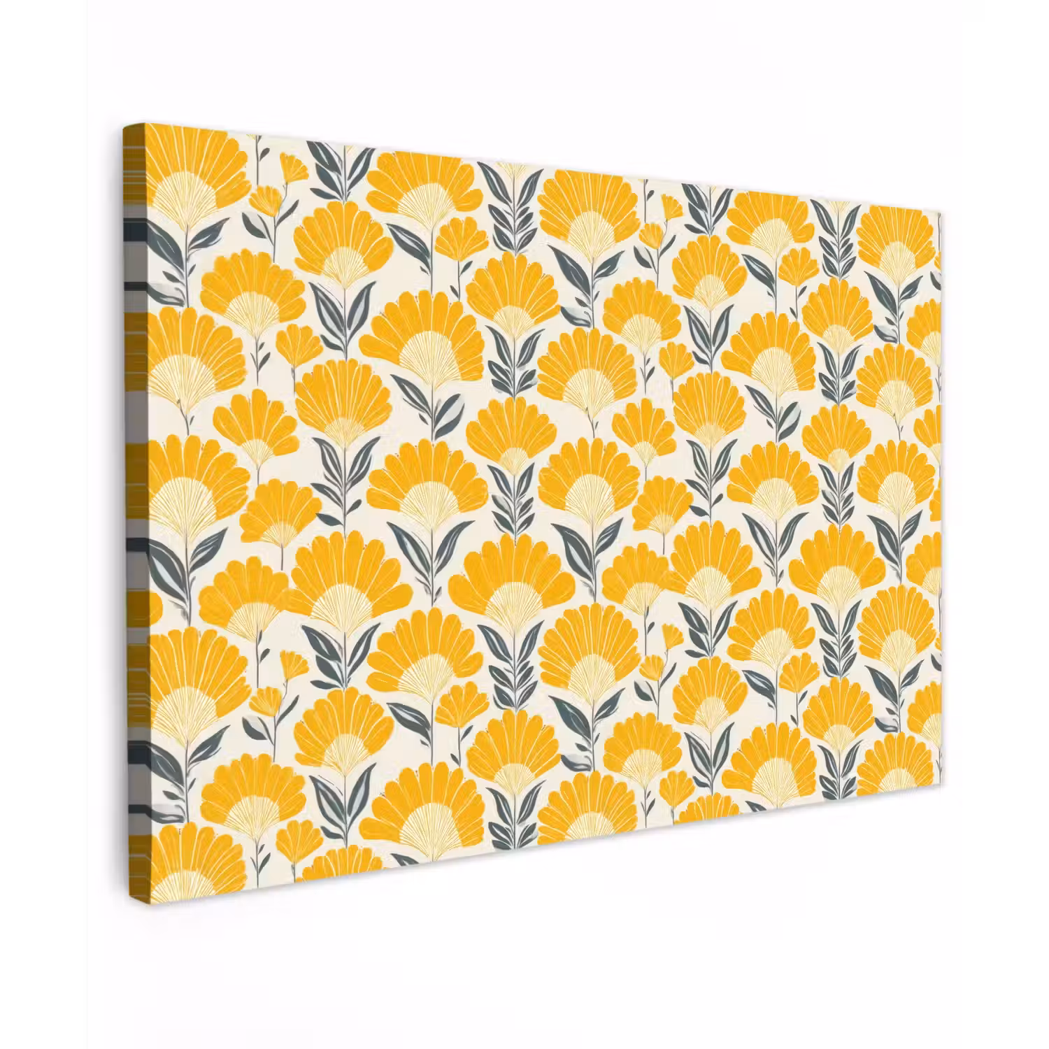 Bloemen - Retro - Botanisch - Okergeel - Grijs Tuinposter op houten frame 2 cm dik klein 845 -3d