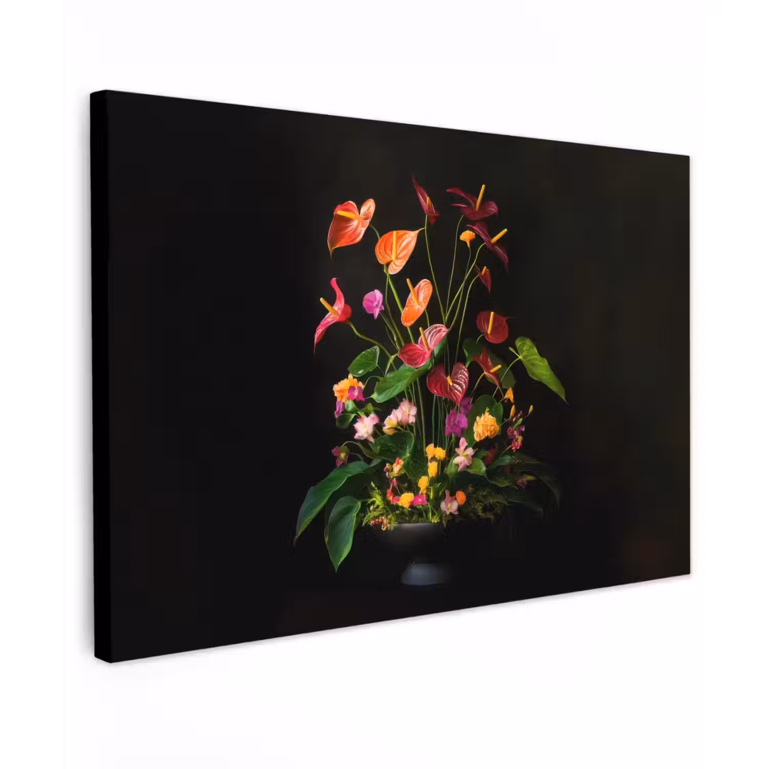 Bloemen - Vaas - Kleurrijk Tuinposter op houten frame 2 cm dik klein -3d