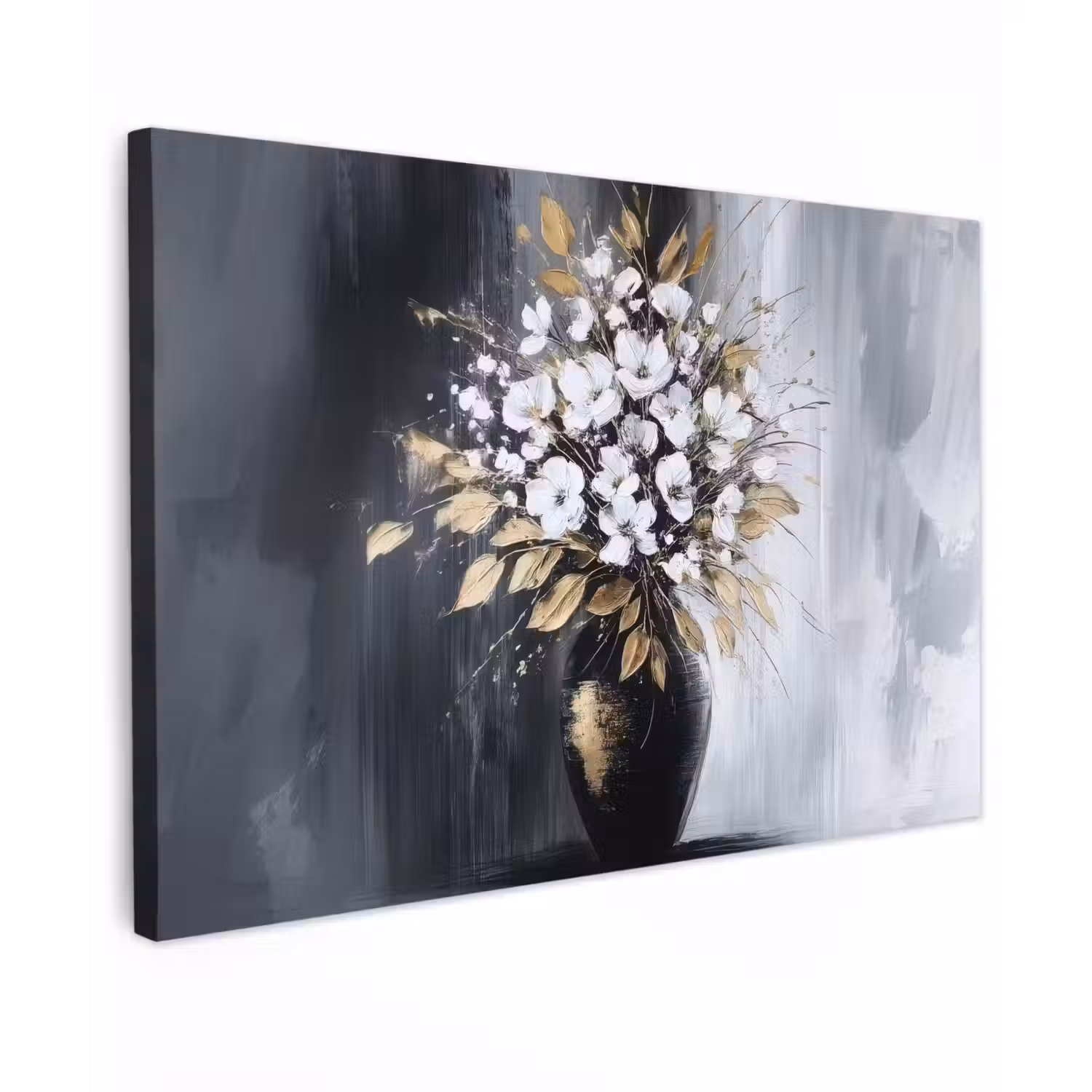 Bloemen - Wit - Vaas - Abstract Tuinposter op houten frame 2 cm dik klein -3d