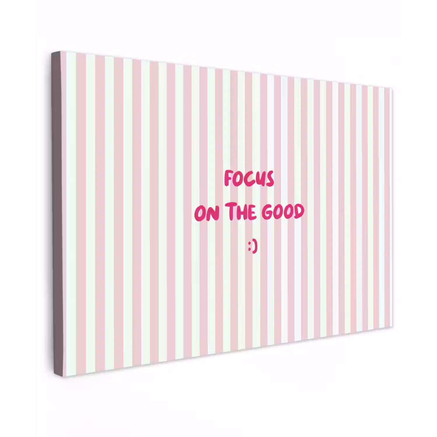 Focus on the good - Strepen - Roze - Smiley Tuinposter op houten frame 2 cm dik klein -3d