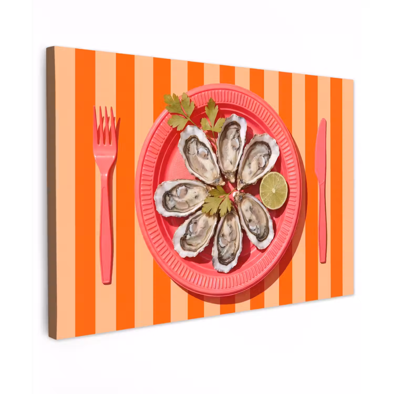 Eten - Oester - Zeevruchten - Oranje - Modern Tuinposter op houten frame 2 cm dik klein -3d