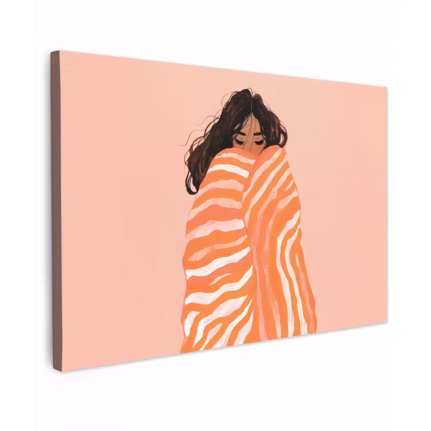 Meisje - Deken - Gestreept - Oranje Tuinposter op houten frame 2 cm dik klein -3d