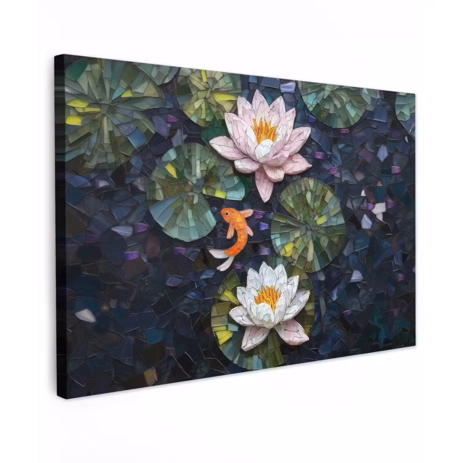 Glasstukjes - Leliebladeren - Vis - Oranje Tuinposter op houten frame 2 cm dik klein -3d