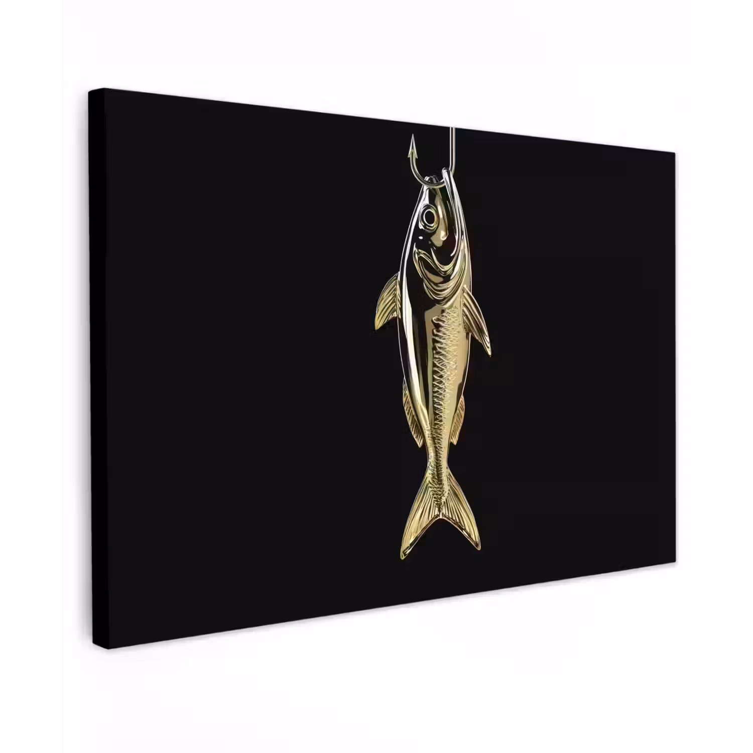 Goud - Vis - Haak - Zwart Tuinposter op houten frame 2 cm dik klein -3d