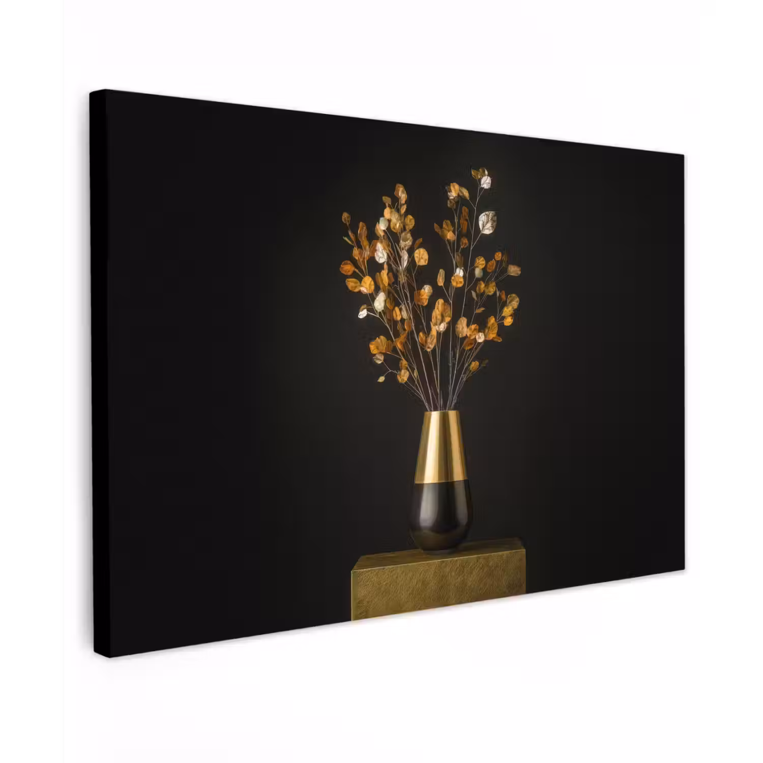 Goudbruine - Bladeren - Vaas - Herfstachtig Tuinposter op houten frame 2 cm dik klein -3d