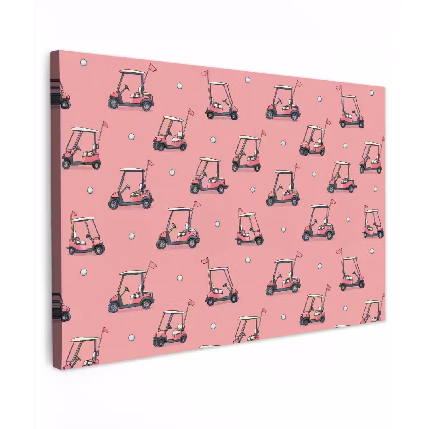 Golfkar - Retro - Roze Tuinposter op houten frame 2 cm dik klein 845 -3d