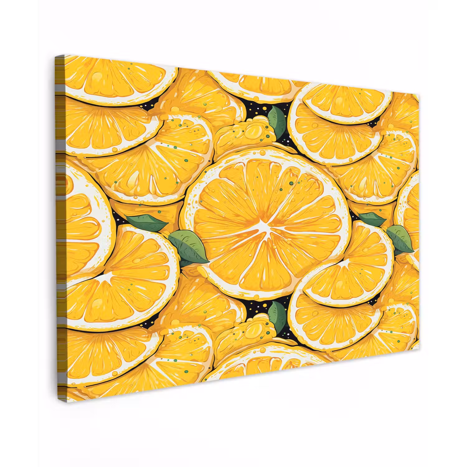 Grafisch - Citroenschijven - Blaadjes Tuinposter op houten frame 2 cm dik klein 845 -3d