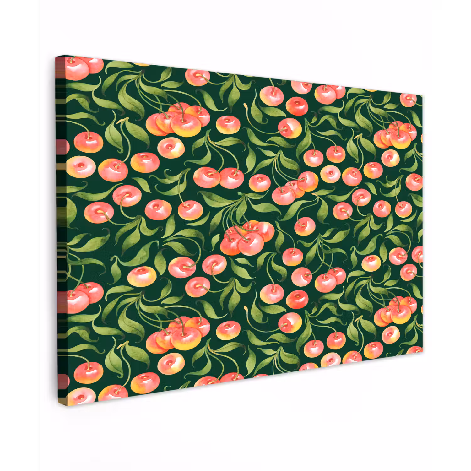 Groen - Rode - Kersen - Bladeren Tuinposter op houten frame 2 cm dik klein 845 -3d